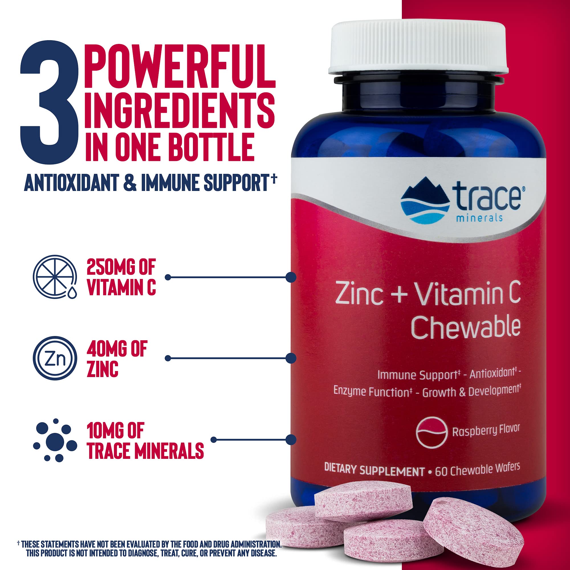 Buy Trace Minerals Zinc + Vitamin C Chewable Immune Booster Antioxidant Growth and