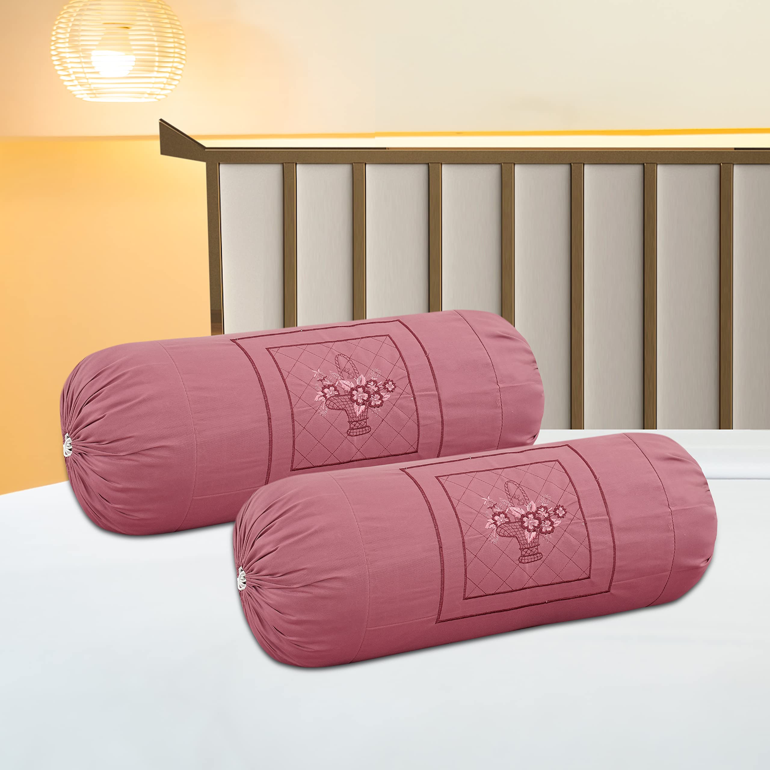 Rj Products ™ Flower Cotton Embroidery Bolsters Covers Set of 2 Piece Wine Color-image-39