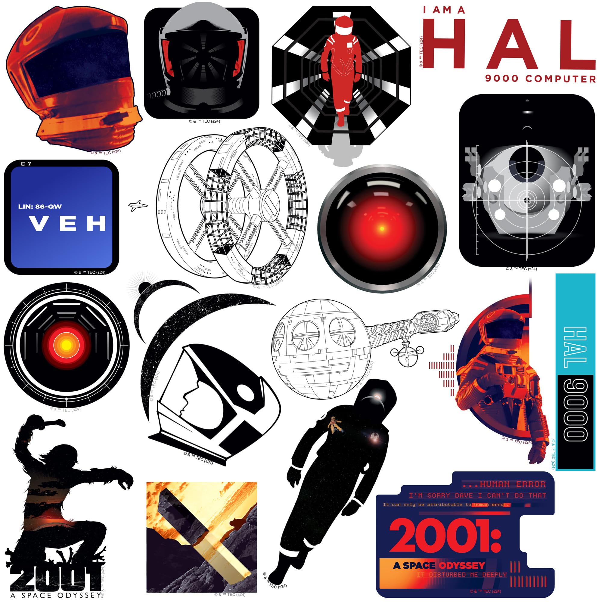 2001: A Space Odyssey Vinyl-Aufkleber, groß, 50 Stück, für Laptop, Wasserflasche, Scrapbooking, Tablet, Skateboard, drinnen und draußen