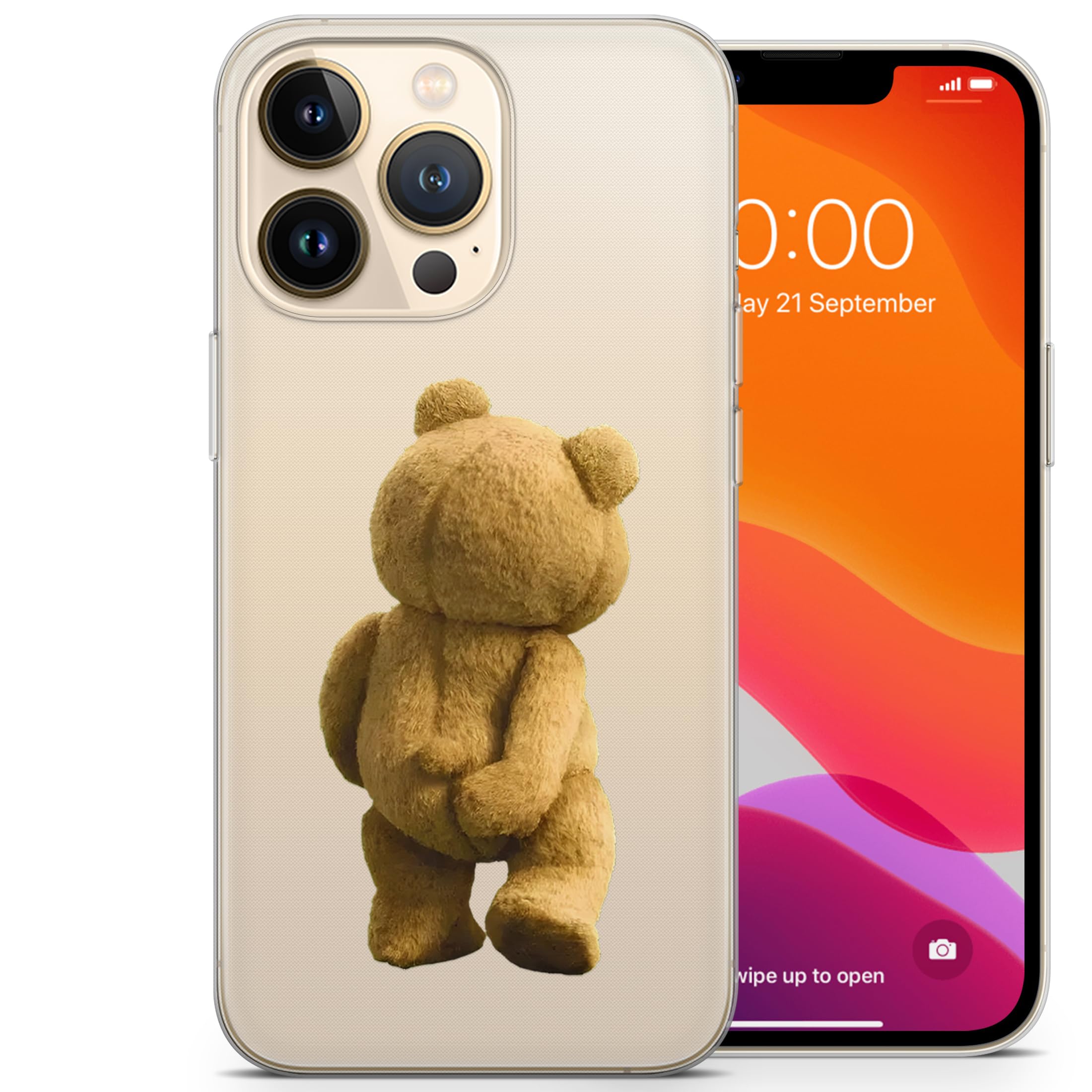 Teddy Bear Funny Cute TPU Silicon Case Cover for iPhone 17 16 15 14 13 12 11 Series Models - Clear Transparent Bumper Case