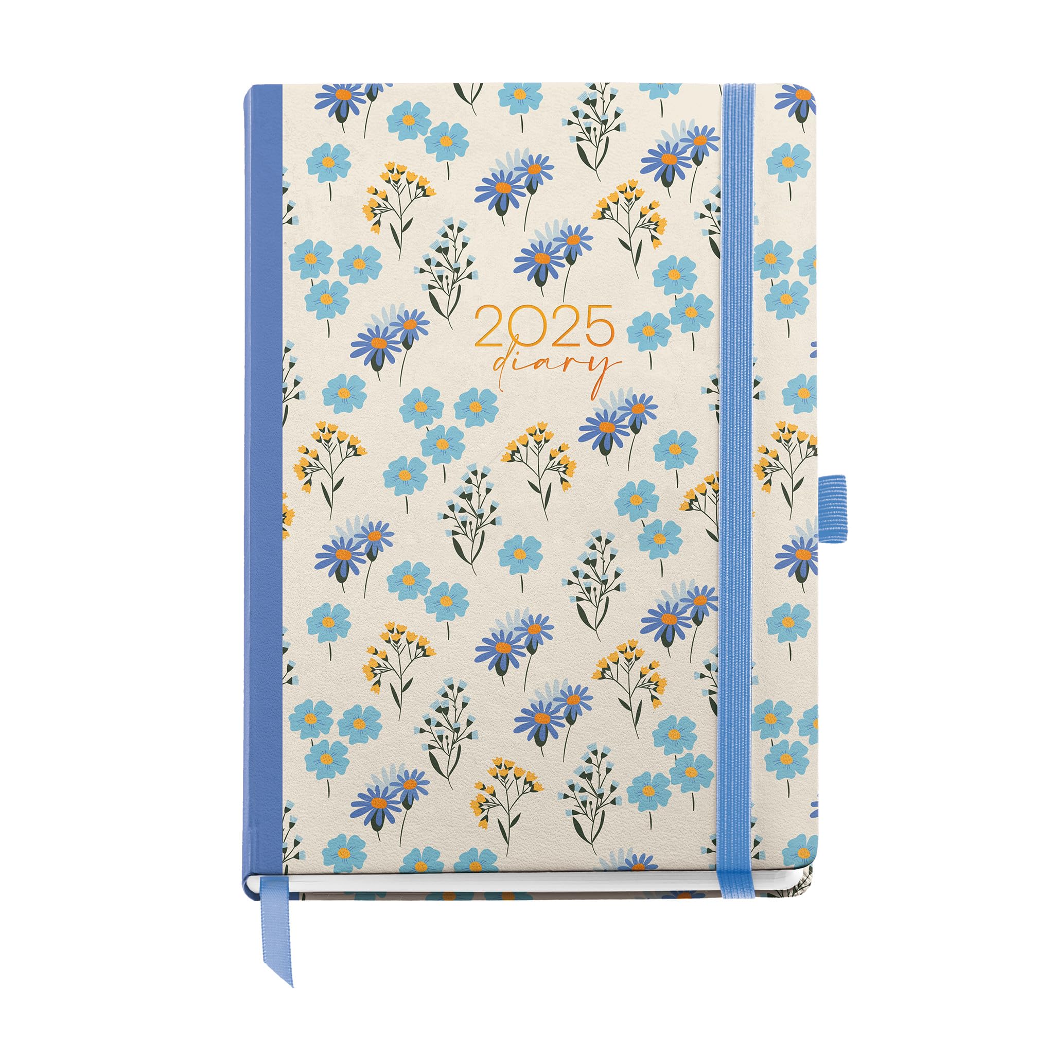 Miquelrius - 2025 Diary, Annual Agenda 122 x 168 mm, Week to View Agenda, Laminated Cardboard Cover, Spiral, Elastic Closure, Paper 80 g/m², Spanish, English and Portuguese, Daisies