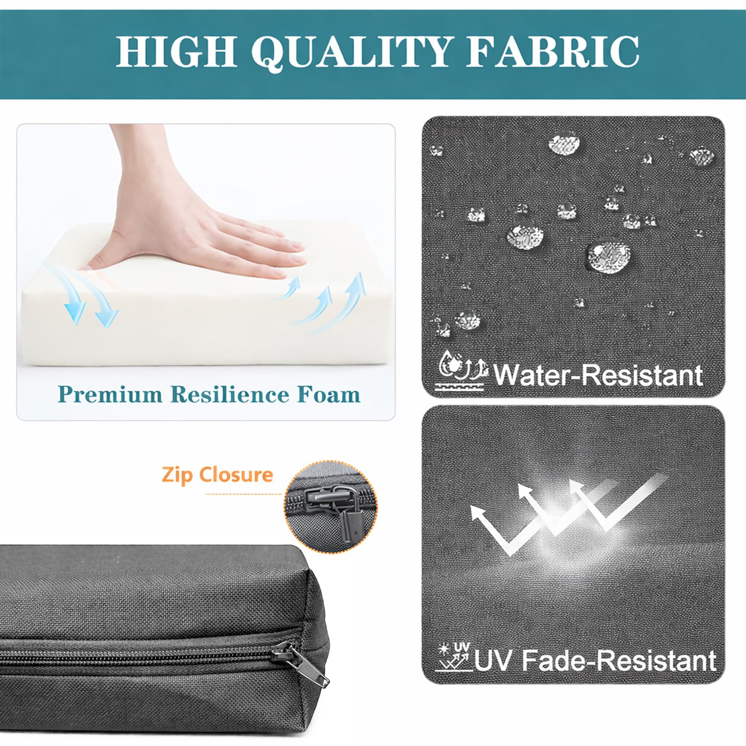 Brillars Garden Patio Bench Pad Outdoor Water Resistant Fabric 2/3/4 Seater Furniture Swing Seat Hammock Thick Pillow Cushion (Charcoal Grey - Image 4