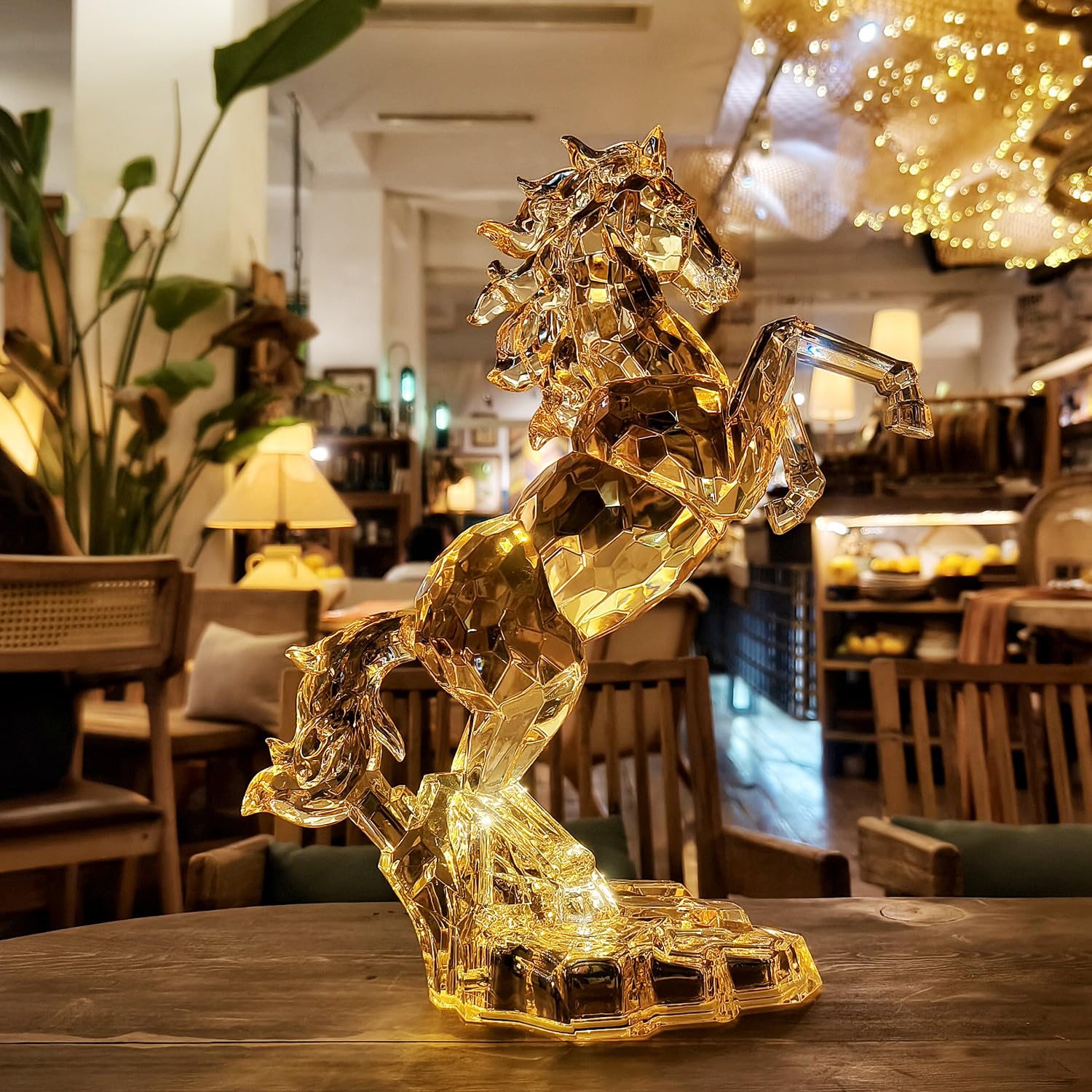 Figura de caballo acrílico grande de 43 cm de alto, figura de caballo de cristal chino Feng Shui, estatua de caballo, escultura de caballo, figura coleccionable para decoración de mesa de