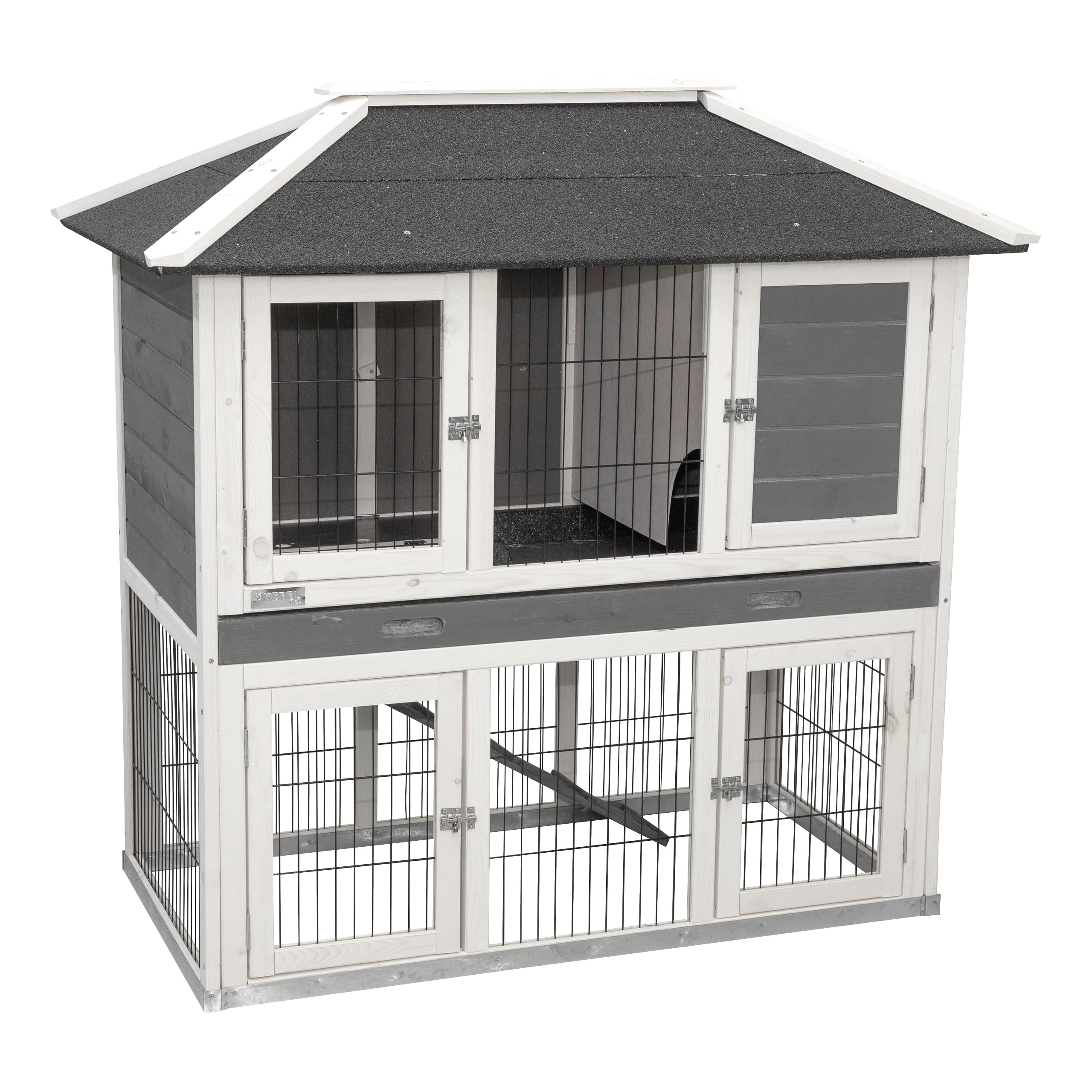 Kerbl Pet Nagerstall Villa, Kleintierstall, Nagerstall, 118x68x118cm, Holz, Hasen, Kaninchen, wetterfestes Dach