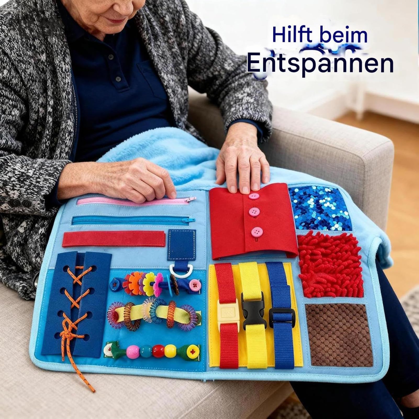 Zappeldecke für Erwachsene – Demenz-Sensorkissen | Beruhigungsbrett für Kinder, Fidget-Aktivitätsspielzeug | Alzheimer-Entlastungsmatte für Senioren, Angst, Stress, Spannung, Stimmung, Gedächtnisverlu