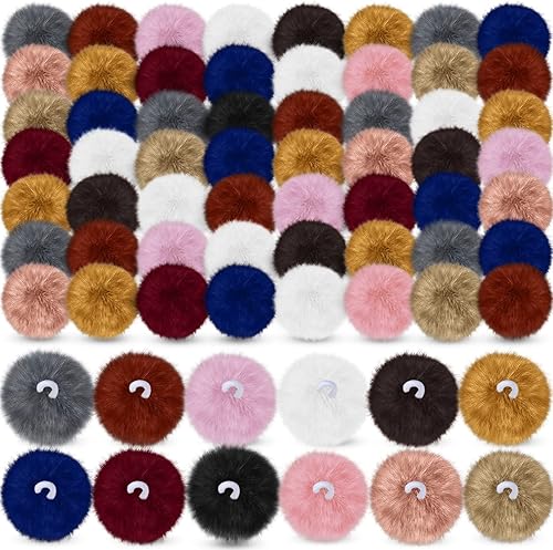 120 pompones de piel sintética para sombreros, pompones esponjosos de 3.1 pulgadas con lazo elástico, accesorios de punto extraíbles para zapatos,