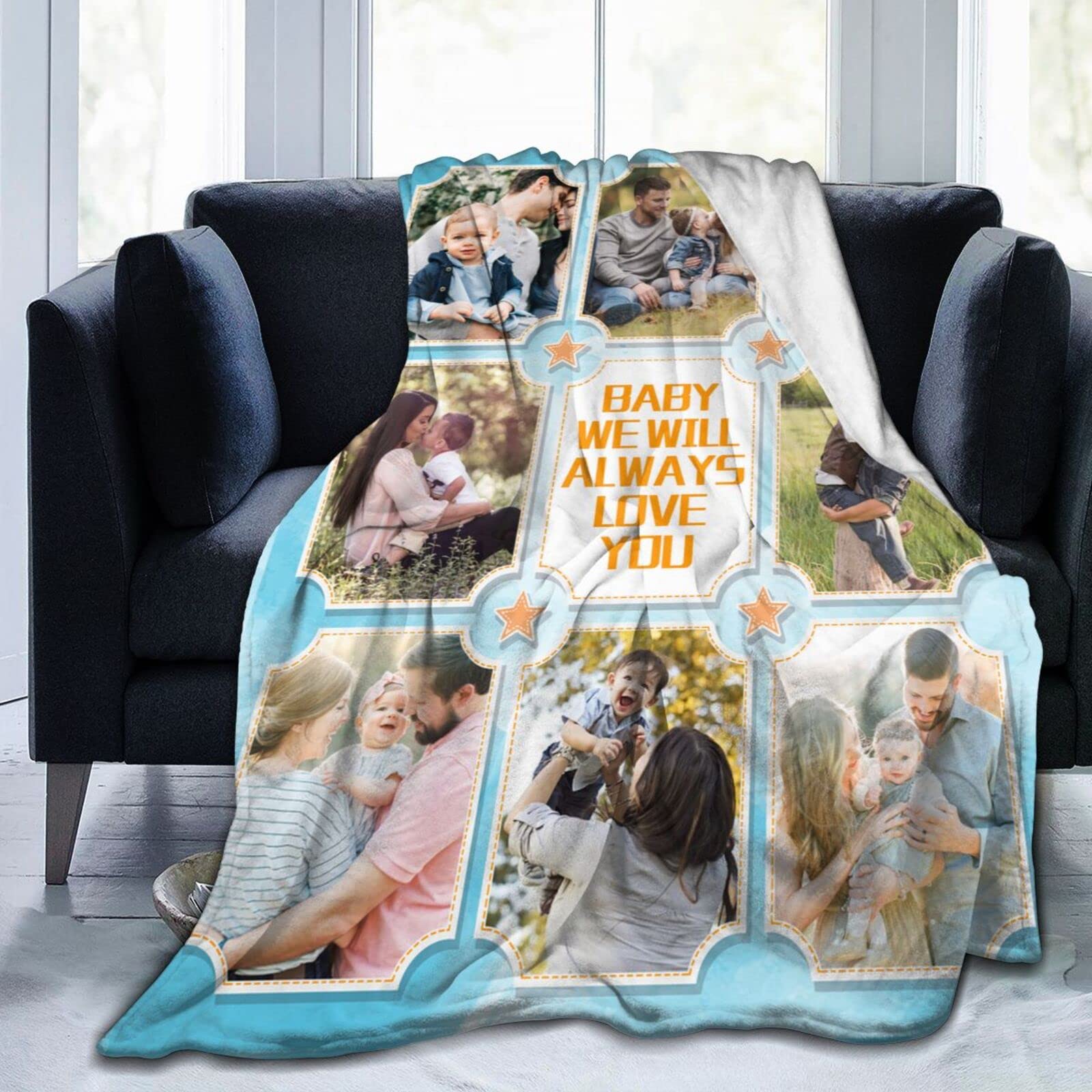 MMAOLP Custom Blanket with Text Photos, I Will Always Love You Personalized Customized Picture Blankets for Family Friends Kids Baby Birthday Used as Souvenir and Gifts 8 Photos Collage