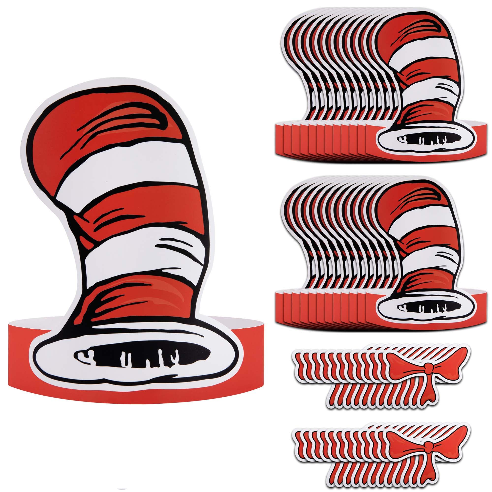 Wehhbtye 24 Pcs White and Red Striped Paper Hats and Bow Tie, Red Cat Costume Top Hat with Glue Point, Circus Paper Headwear for Back to School Classroom Birthday Cosplay Halloween Party Supplies