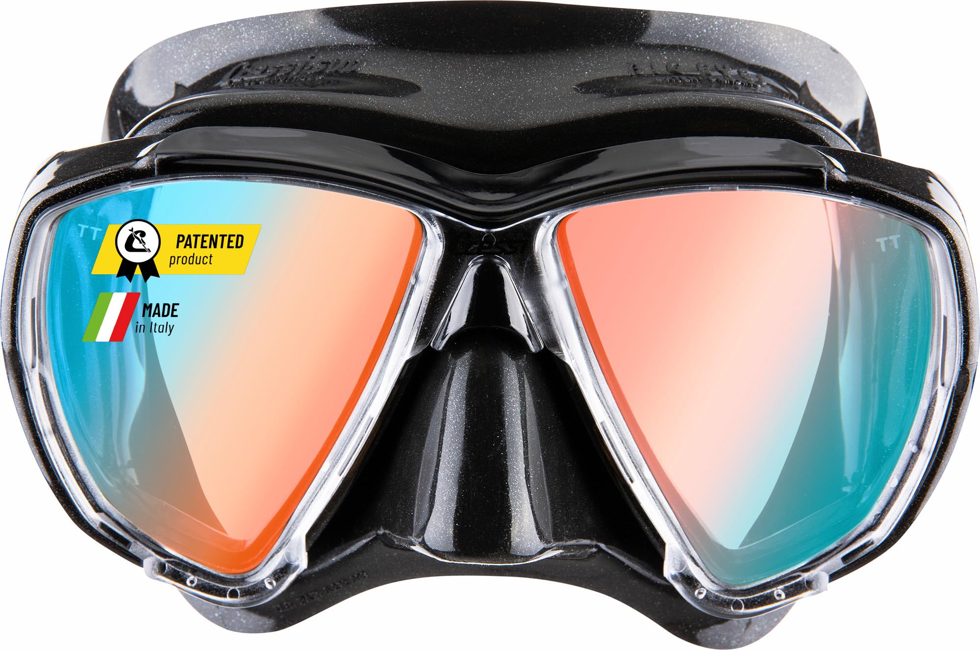 CRESSI Big Eyes Mask Black/Black 380 UV Bluee/Orange Lenses - Single Big Eyes Mask for Diving and Snorkelling, Black/Black 380 UV Bluee/Orange Lenses , One Size, Adults
