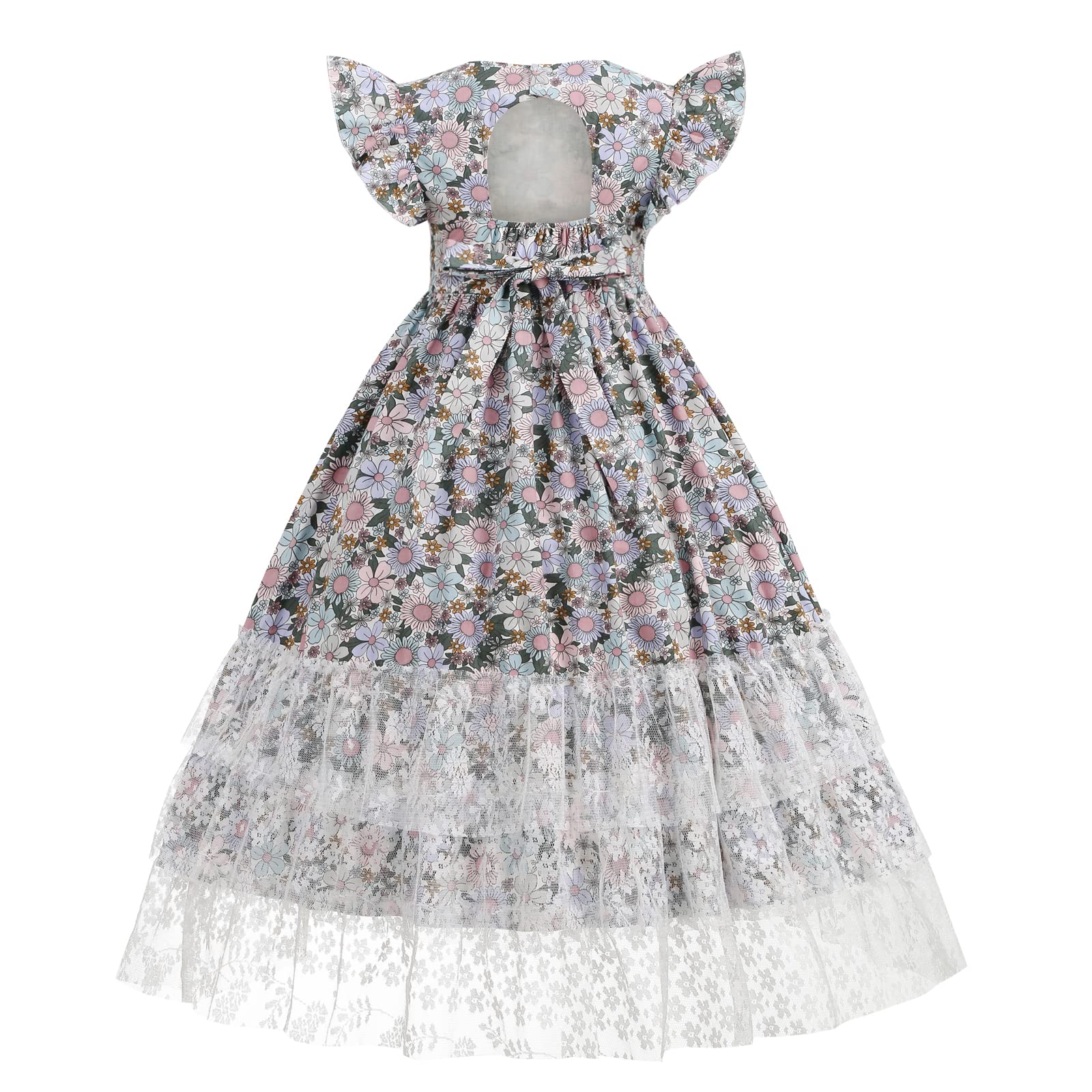 KOGWER Girls Maxi Dress Summer Girl Dresses Girls Floral Boho Dress Tea Party Long Cotton High Low Lace Dresses