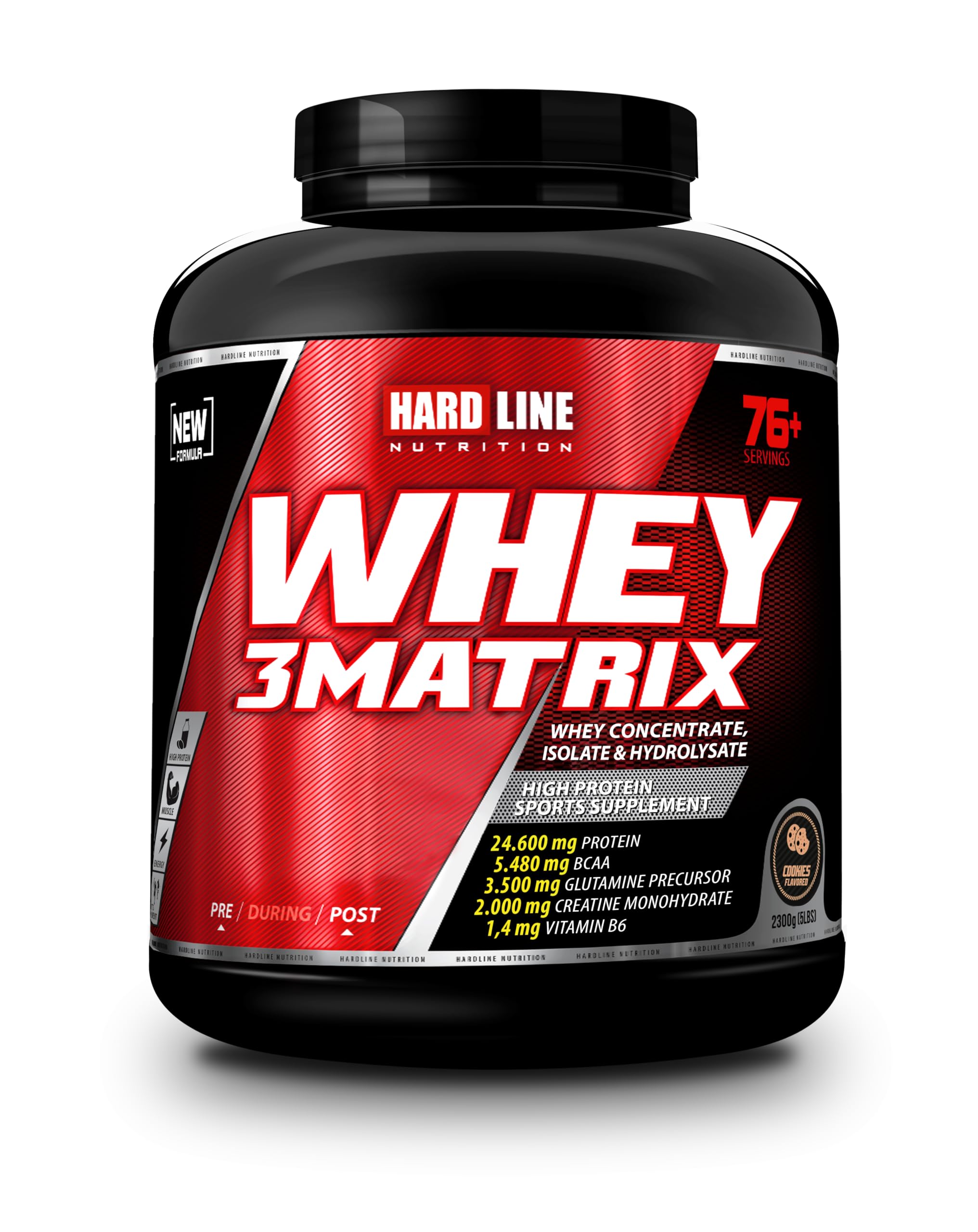 hard line nutrition HARDLINE Whey 3Matrix- 2300g Triple Matrix Whey Blend for Optimal Muscle Growth and Performance,High Protein Formula, Mixes Easily, Low Carb Guilt-Free Shake (Cookies) Cookies 2300 Grams