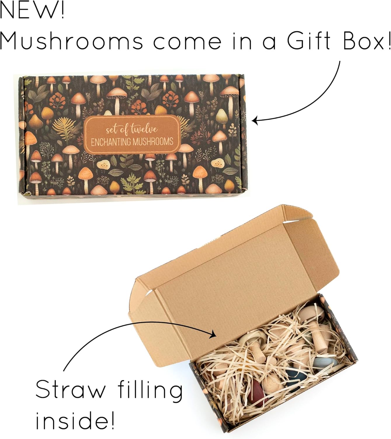 Mushroom Toys Wooden Woodland Kids Garden Fungi Mushroom Table Decor Set of 12