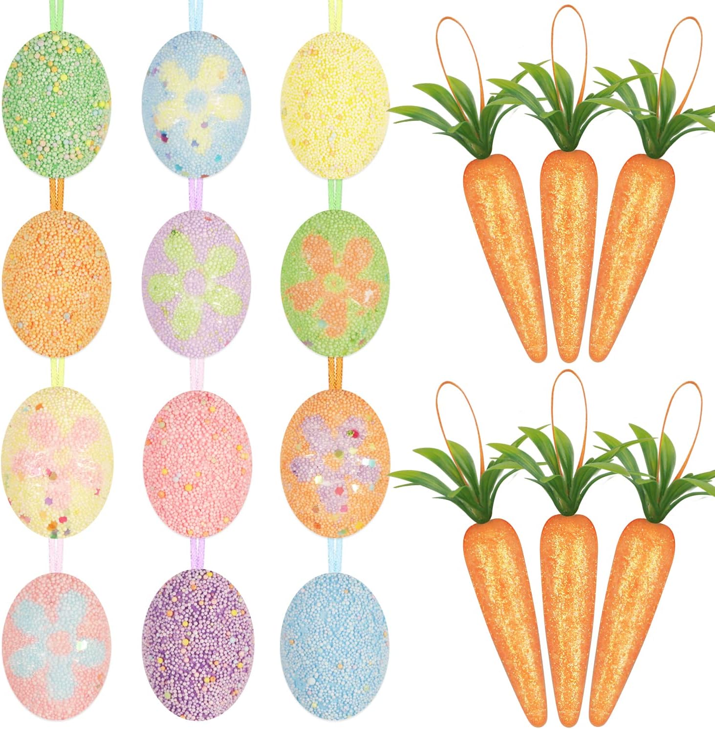 Songjum 12 Pieces Foam Easter Eggs Colorful and 6 Pieces
