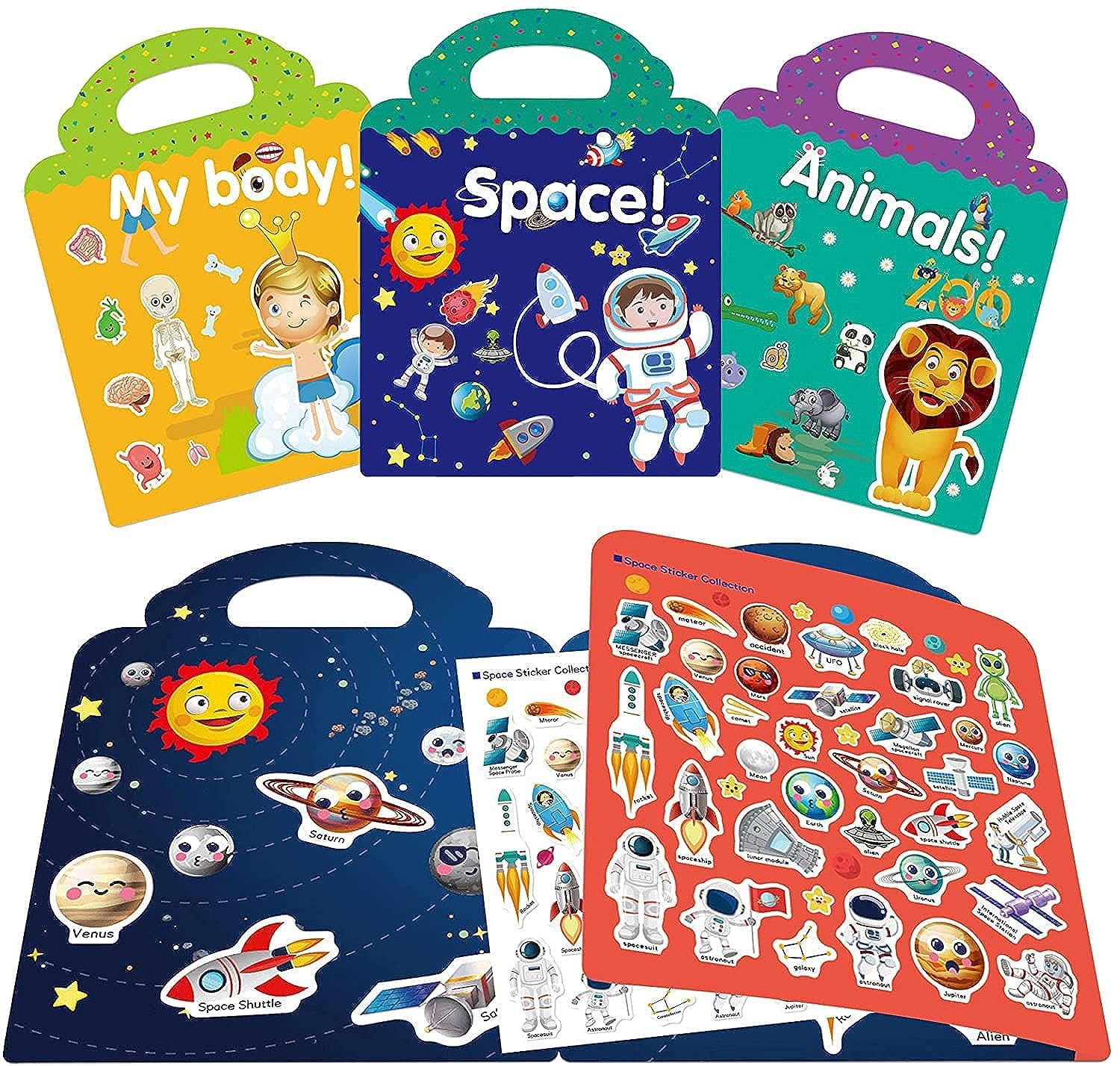 Reusable Sticker Books for Kids, Toys for 2-5 Year Old Girls Boys Birthday Gifts, KASTWAVE Toddler Toys, Learning Stickers for Kids Toys, Journal Paper Stickers Scrapbooking Stationery Sticker