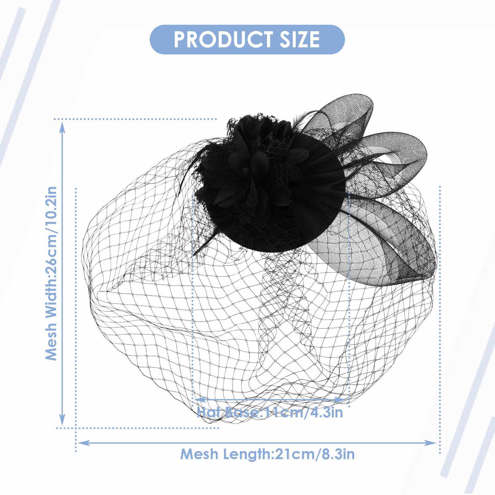 Sombrero de tocado para mujer, para fiesta de té, con clip de malla de flores, diadema, sombrero Derby para boda, cóctel, Negro - 2