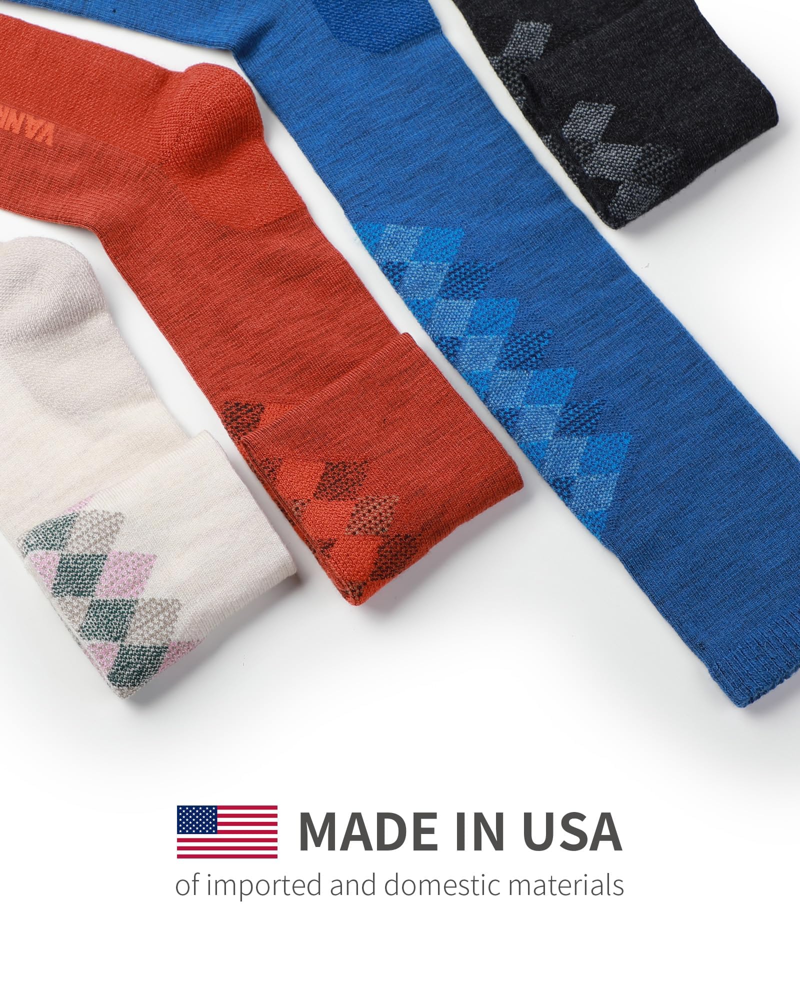 VANRORA 2 Paar Merinowolle Skisocken, hergestellt in den USA, über der Wade Snowboardsocken für Herren & Damen (Keystone)