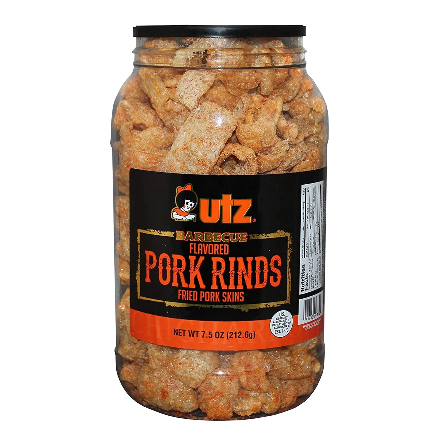 Utz Pork Rinds, BBQ Flavor, 7.5 oz. Barrel Keto Friendly