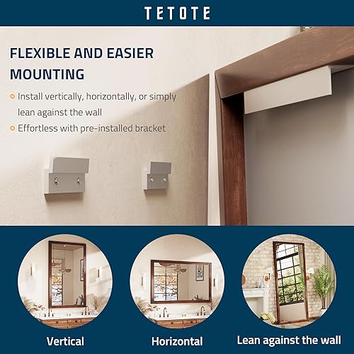 Miniatura 6 de TETOTE Espejo de baño con marco de madera para pared de 24 x 36 pulgadas, espejo de tocador con marco de madera, decoración rústica bohemia para