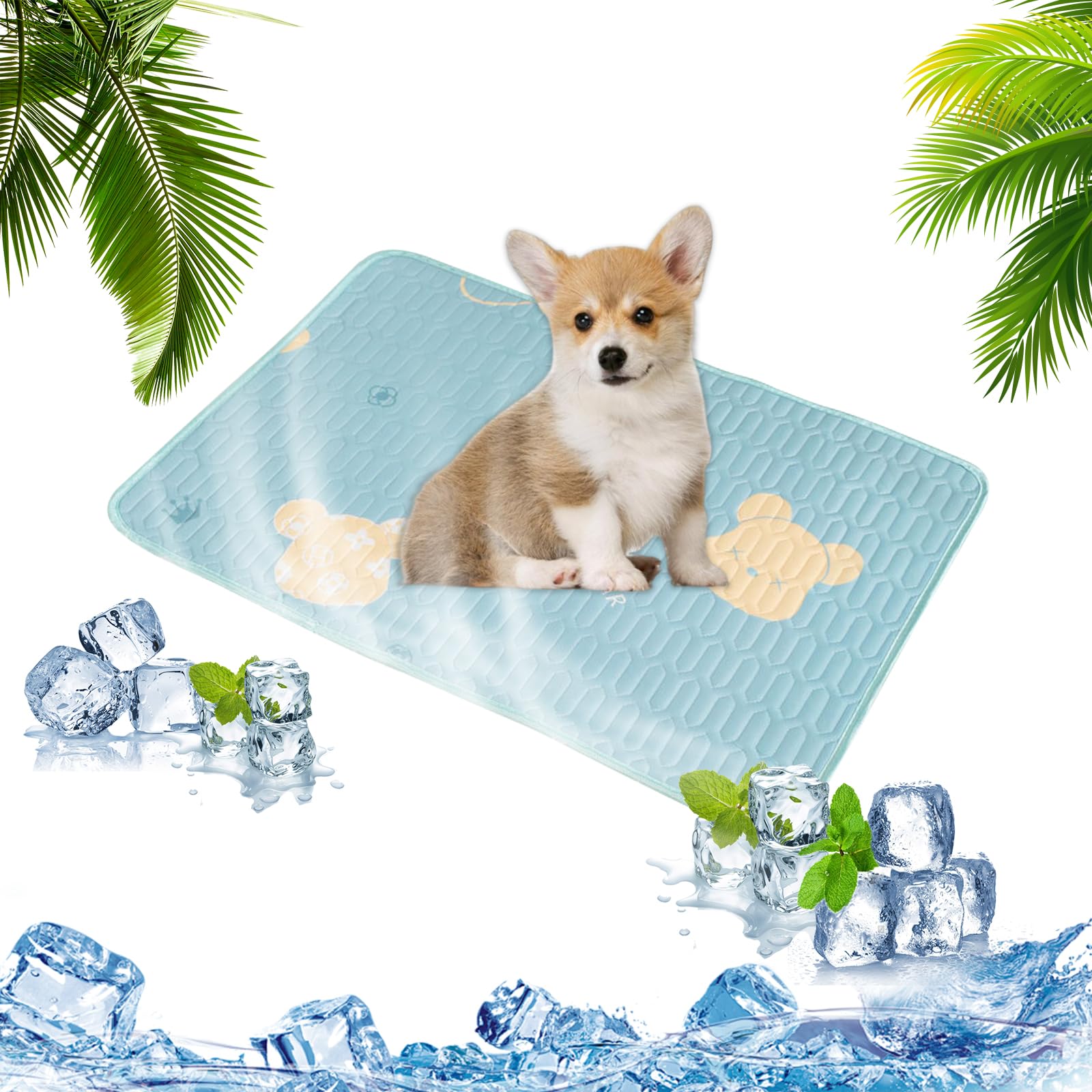 DiiWmme Dog Cooling Mat 70 x 50 CM,Reusable Pet Cool Mat for Dogs Cats Non-slip Pet Cooling Pads Cool Bed Mat Durable Foldable Self-Cooling Mat for Small Medium Dogs in Hot Summer (Green)