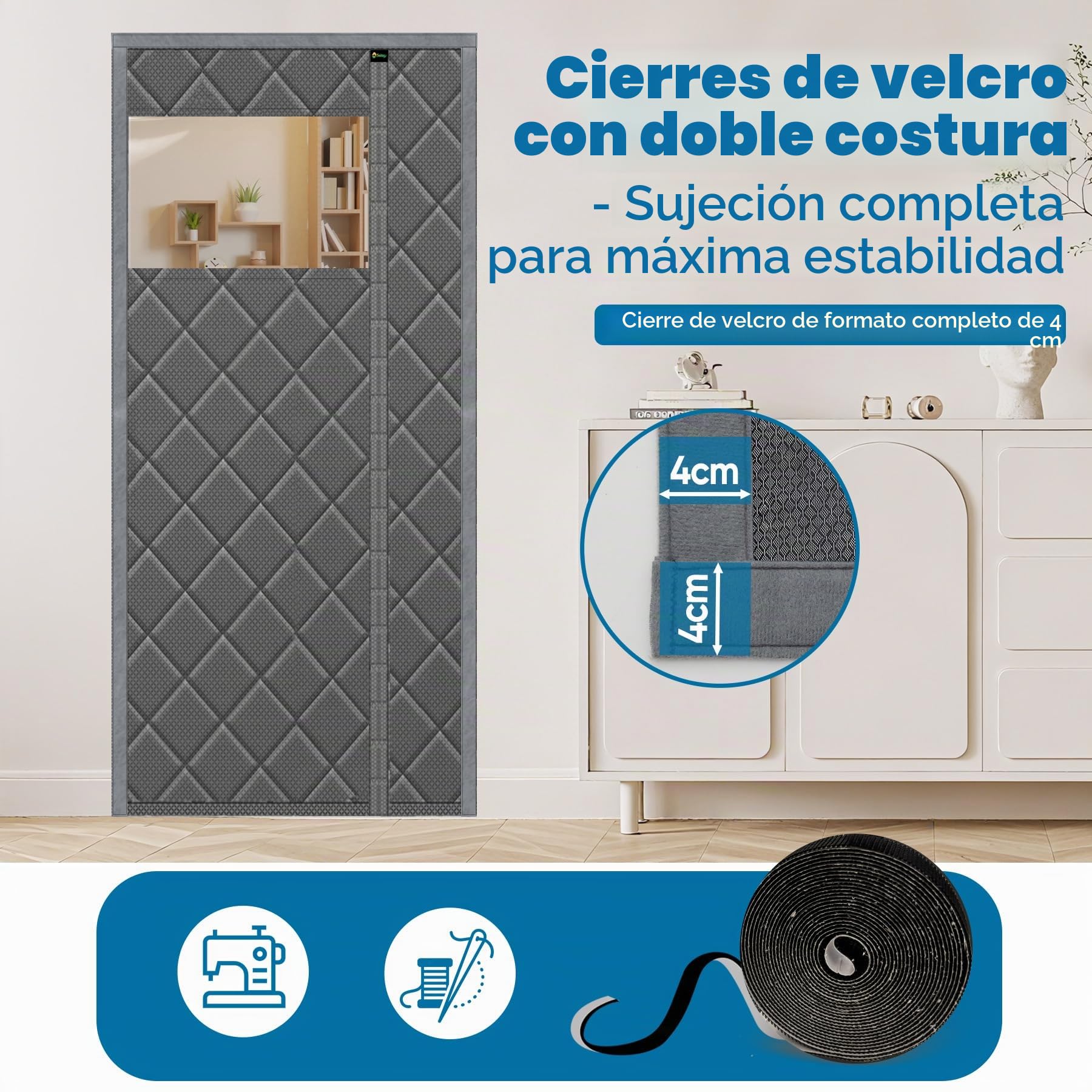 Cortina Térmica Magnética Sekey 80x200cm, Protección contra el Frío, Cortina Térmica para Puertas, Apertura Lateral, Cortina Térmica Sin Taladrar (con Ventana)