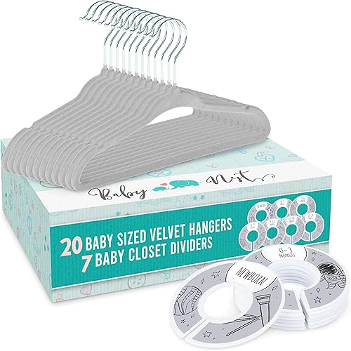 Miniatura 1 de Baby Nest Designs 20 ganchos para bebé para armario con 7 divisores de armario de bebé para guardería, perchas de terciopelo para ropa de bebé,