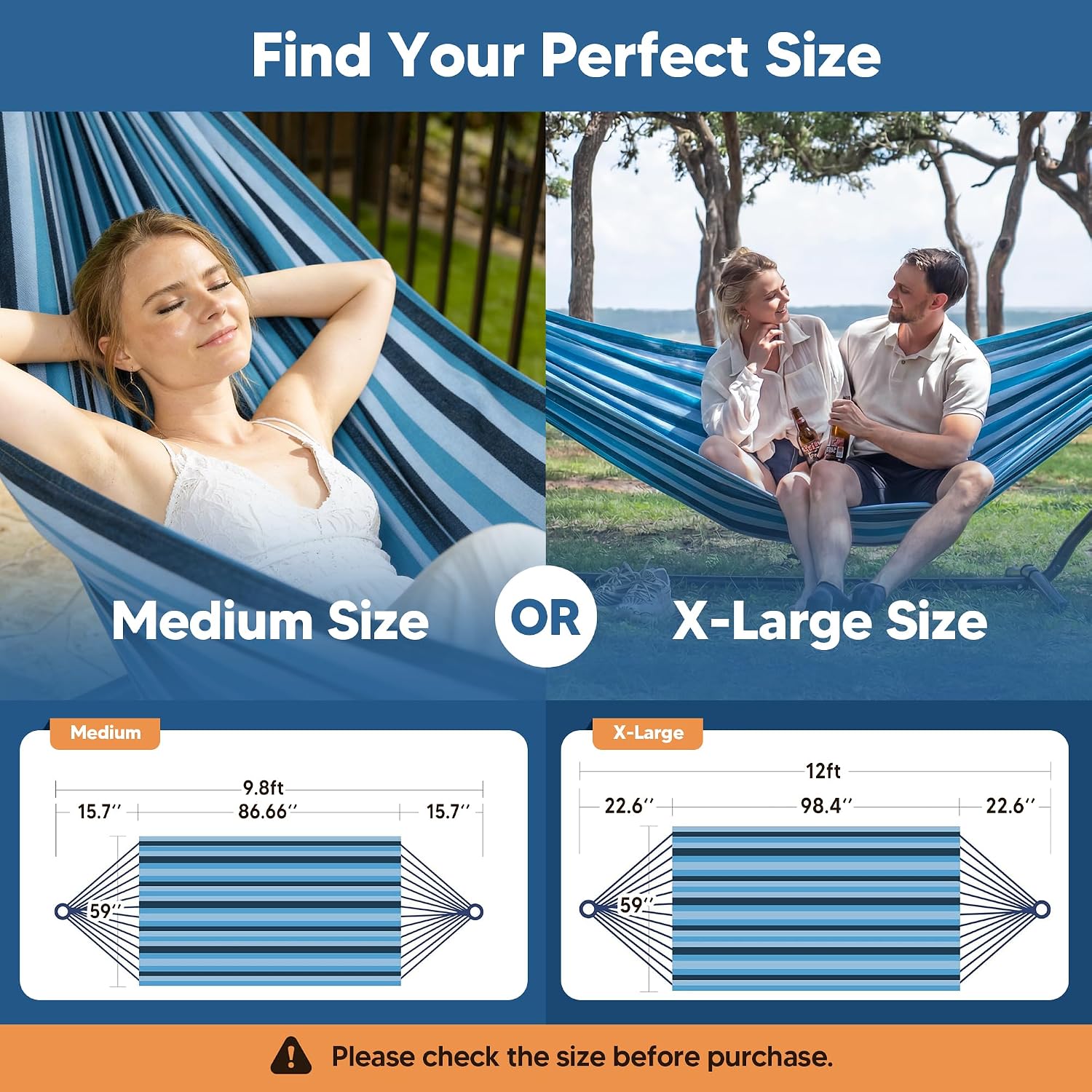 SUNCREAT Hammocks Outdoor Camping Double Hammock, Navy & Blue image 3