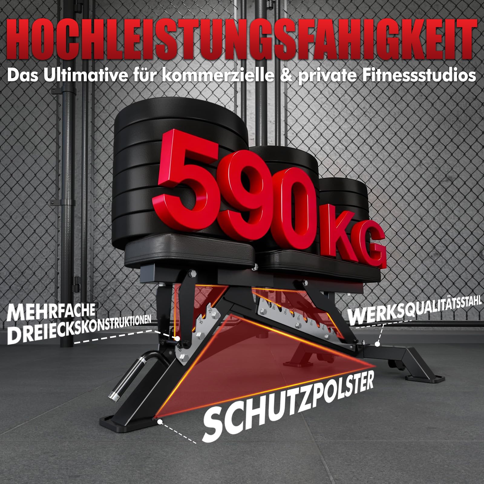 RitFit Hantelbank, Schrägbank, Trainingsbank Max. 590kg Tragkraft