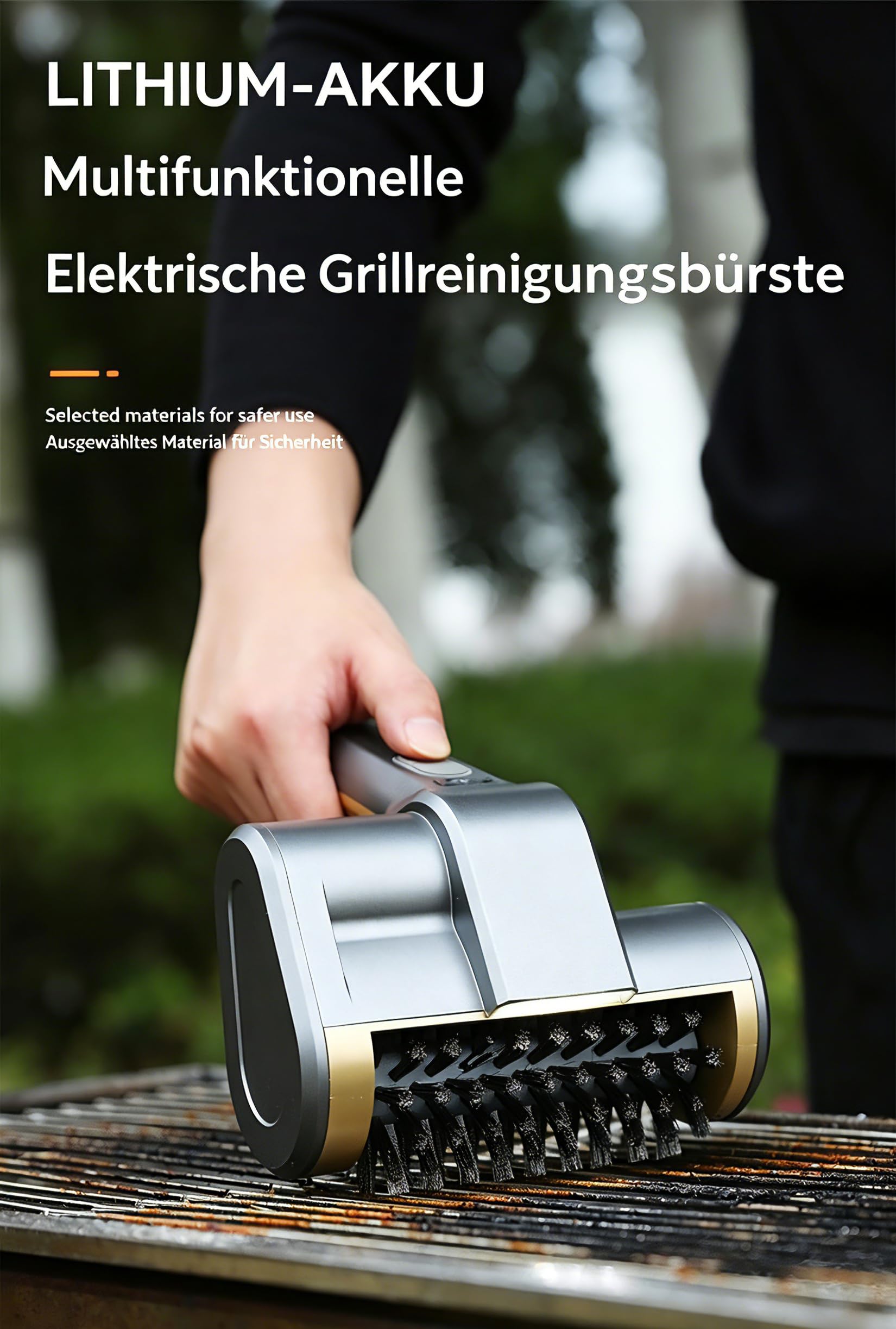 OHAANYY Cepillo Eléctrico Barbacoa a Batería Limpiador de Parrillas BBQ | Limpiador Parrillas 4000mAh 300Rpm con Luz LED y 3 Cepillos de Acero Inox, Perfecto para Casi Todas las Barbacoas BBQ