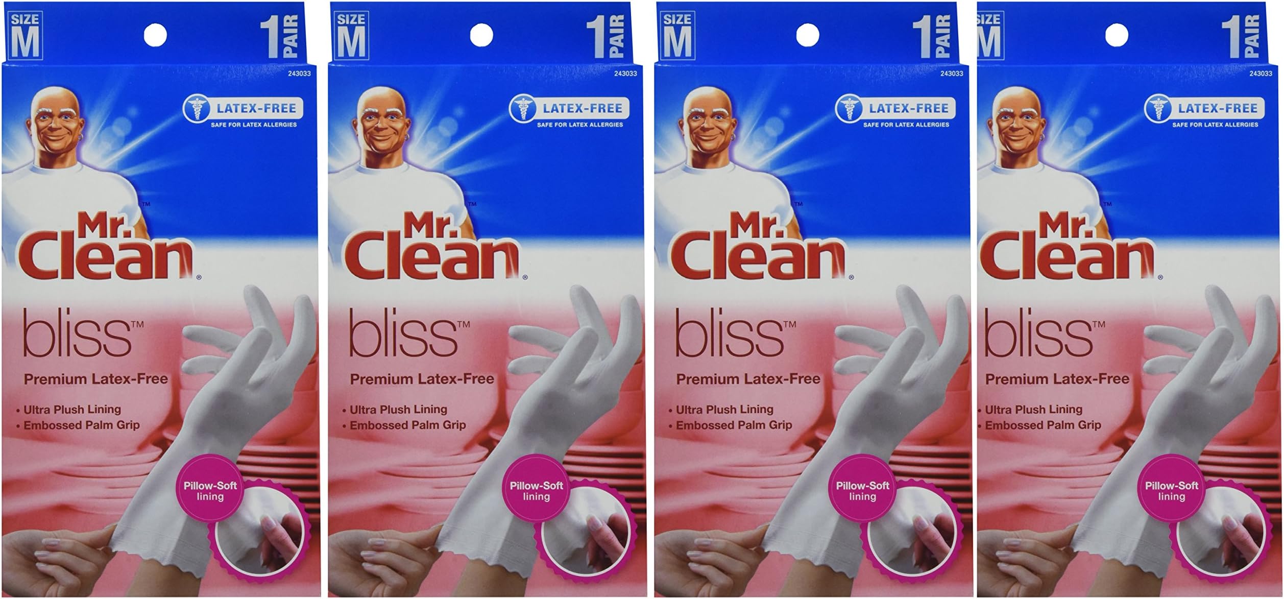 Mr. Clean 243033 Bliss Premium 1-pair Latex-free Gloves, Medium (4 Pack)