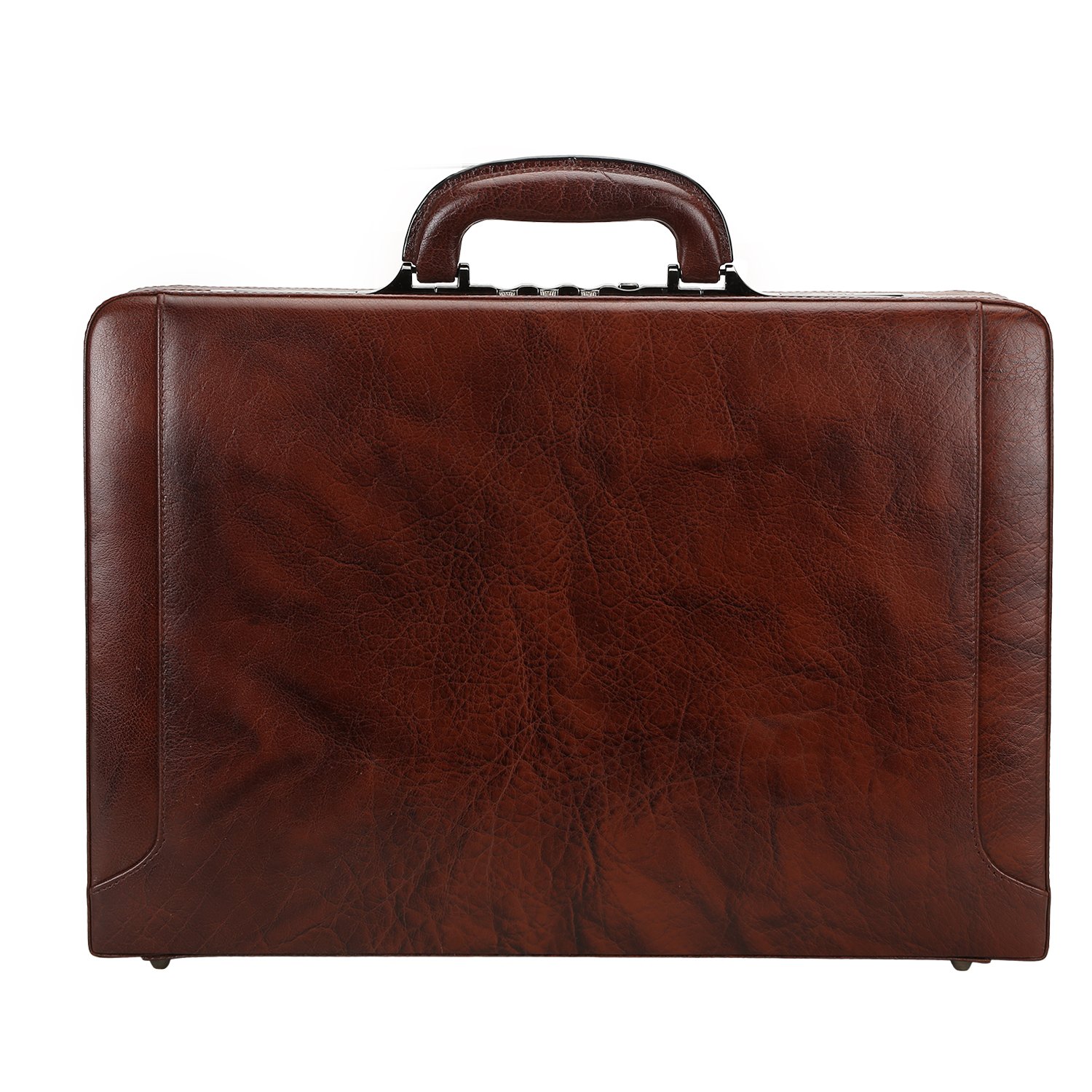 Chocolate Leather Expandable Attache Brief Case Hard Sided with Combination Locks-image-45