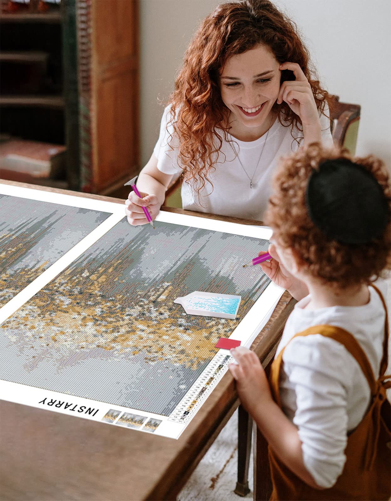 Instarry Diamond Painting 5D Grande Quadro Trittico Alce 110x40 Cm - Kit Fai Da Te Con Diamanti Rotondi - Senza Telaio