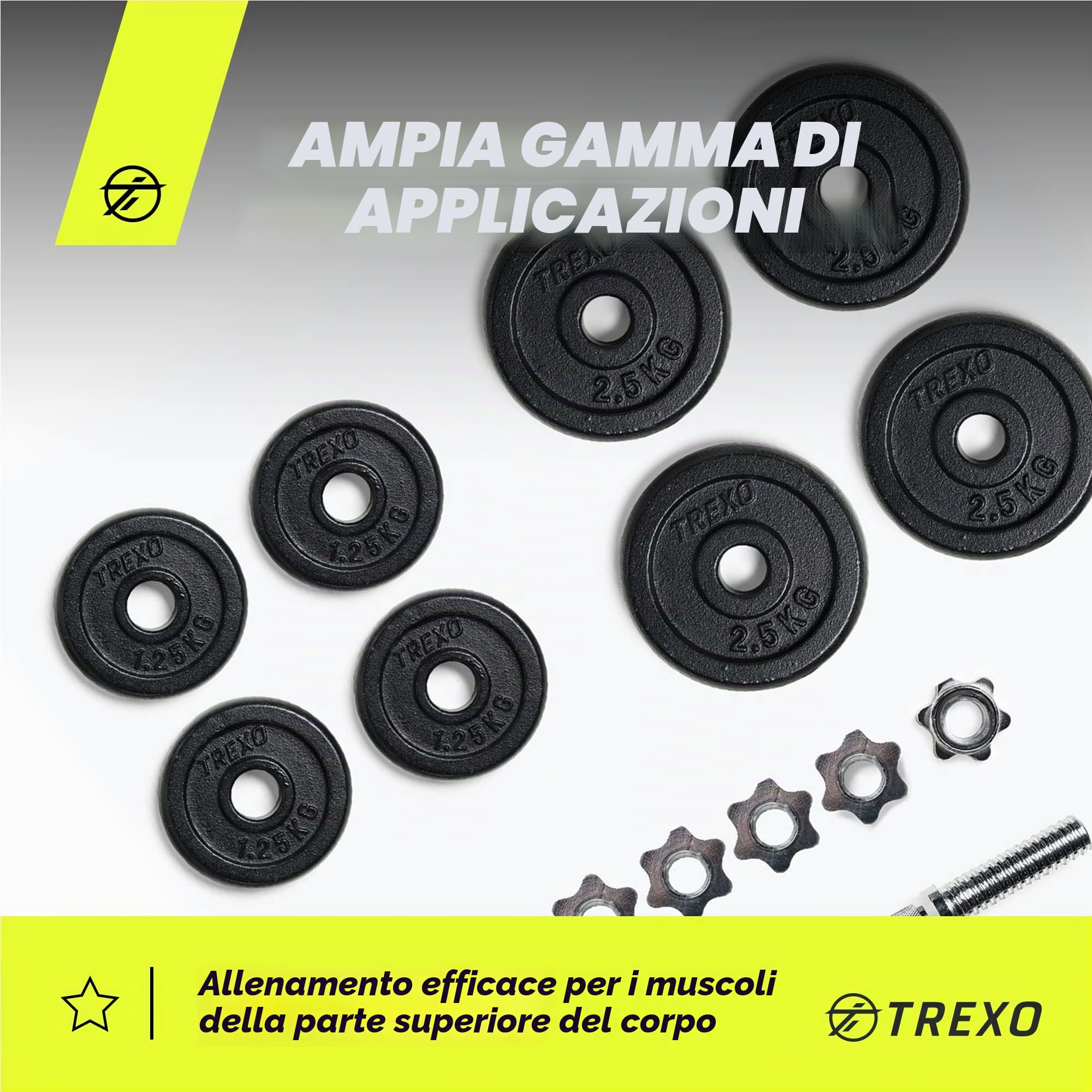 TREXO Set Manubri Regolabile Composto Pesi Palestra Peso Totale di 20| 50 kg in Una Valigetta 8|20 Piastre in Ghisa Gommata per Allenamento a Casa