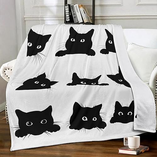 Miniatura 1 de Manta de franela de gato negro, suave y acogedora manta de franela con lindos gatos para adolescentes, niños pequeños, manta Kawaii de gatito para