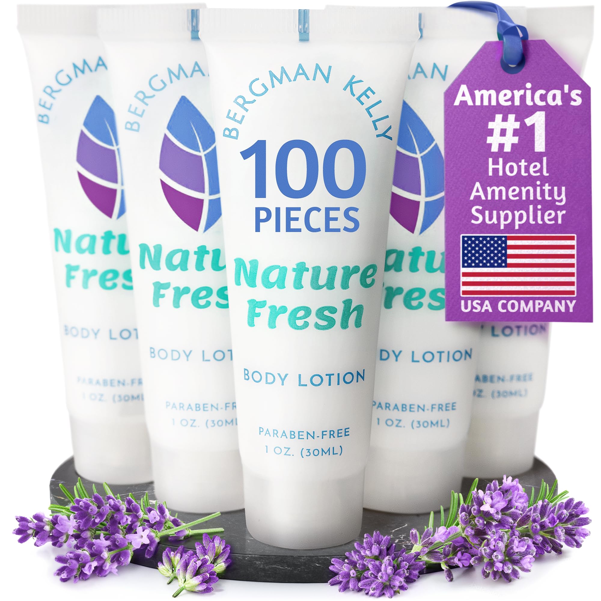 BERGMAN KELLY - Travel Size Lotion - 1 fl oz, 100 PK, Nature Fresh - Delight Your Guests with Refreshing & Soothing Body Lotion - Quality Mini and Small Size Guest Hotel Toiletries in Bulk