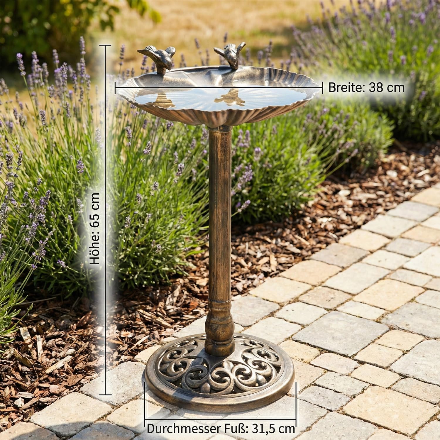CLGarden Vogeltränke VGT5 mit Standfuß – Vogelbad stehend 65 cm hoch – Rostfrei, stabil & wetterfest – Für Garten, Terrasse & Balkon