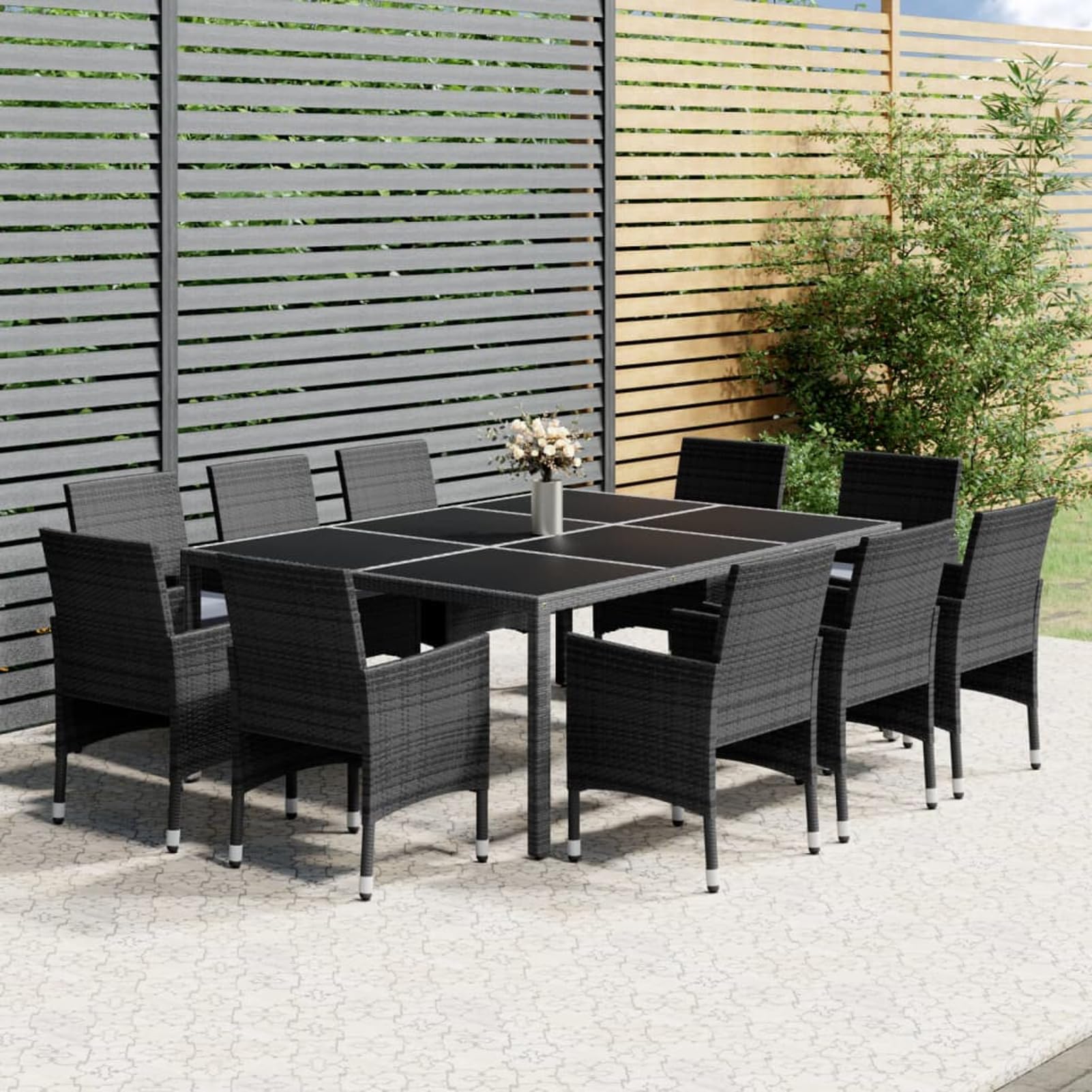 Gecheer Conjunto de Comedor de jardín de 11 Piezas de ratán sintético Gris