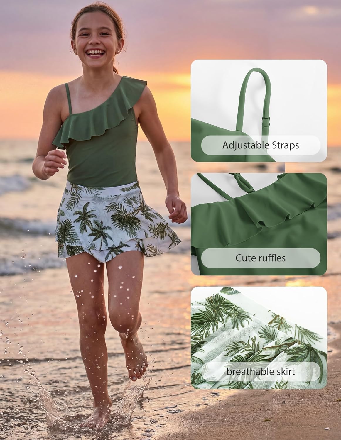 GRACE KARIN Girls Swimsuit with Skirt One Piece Bathing Suit Swimwear 6-14Y - Image 4