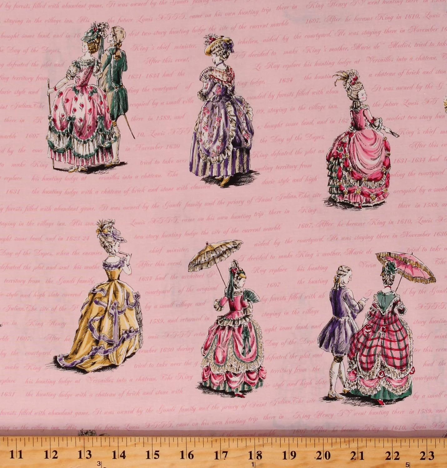 Cotton Colorful Dresses Old Style Dresses Umbrellas Hats Ruru Marie Pink Cotton Fabric Print by The Yard (D787.87)
