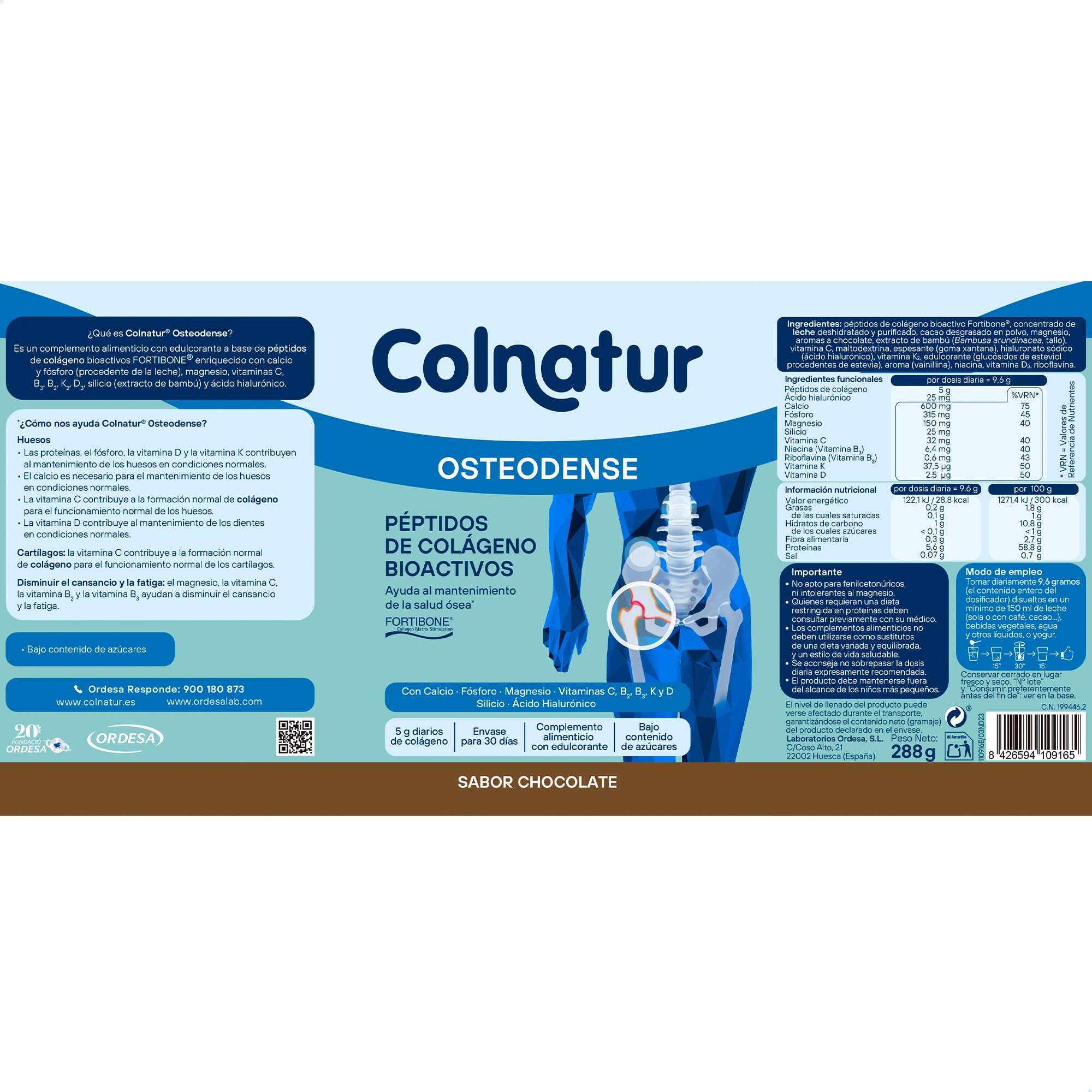 Colnatur Osteodense Chocolate | 288g | Colágeno con Magnesio, Ácido Hialurónico y Vitamina C para Huesos y Articulaciones (Paquete de 2)