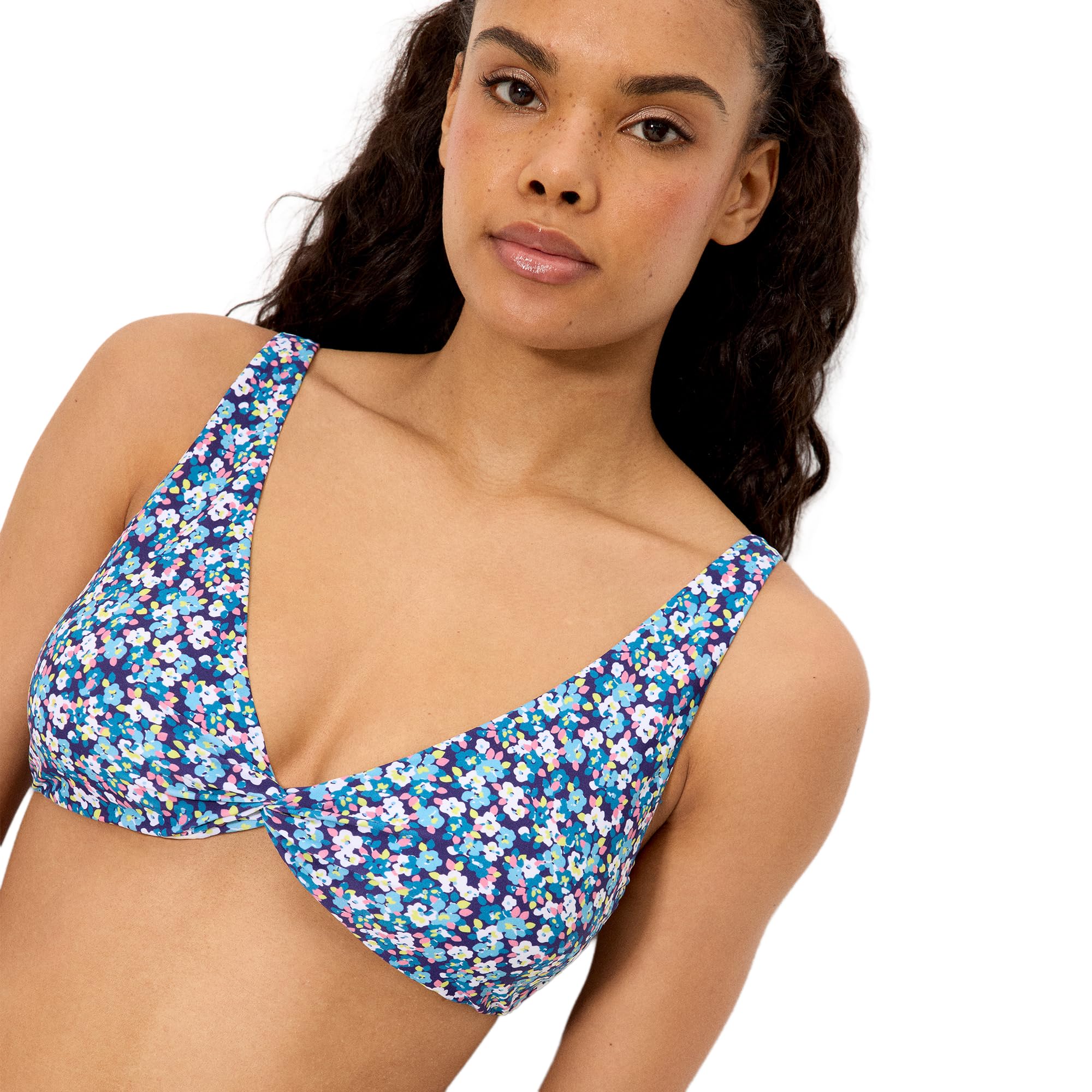 YSABEL MORA. Top Bikini Triángulo Liberty Azul Copa C. Top Bikini Triángulo con Aro Y Relleno Extraíble. Tirantes Regulables para Combinación Personalizada .Colección Flowers.