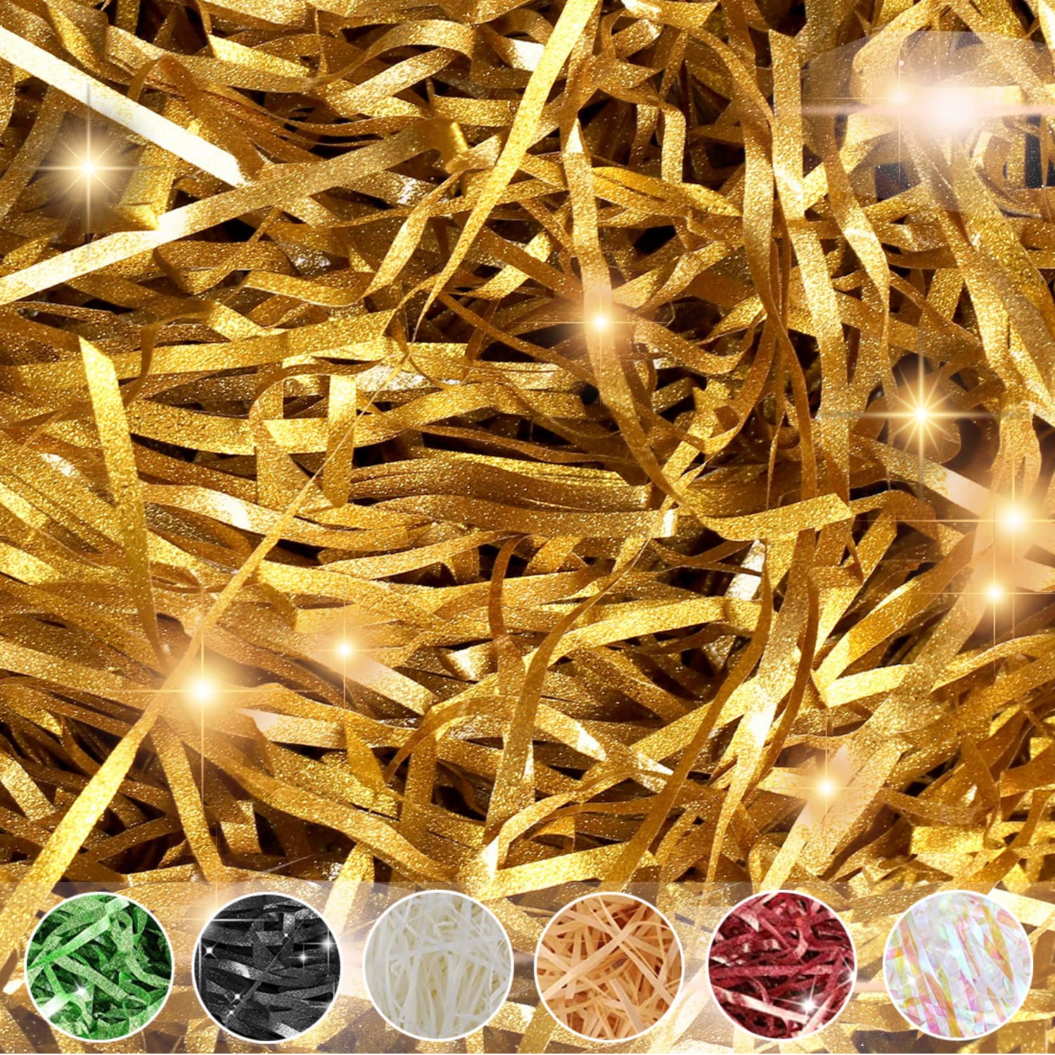 LanjueShredded Tissue Paper, 100g Raffia Gift Filler Paper Shreds Box Basket Grass Craft Raffia Ribbon for Gift Boxes Packing Party Supplies (Golden)