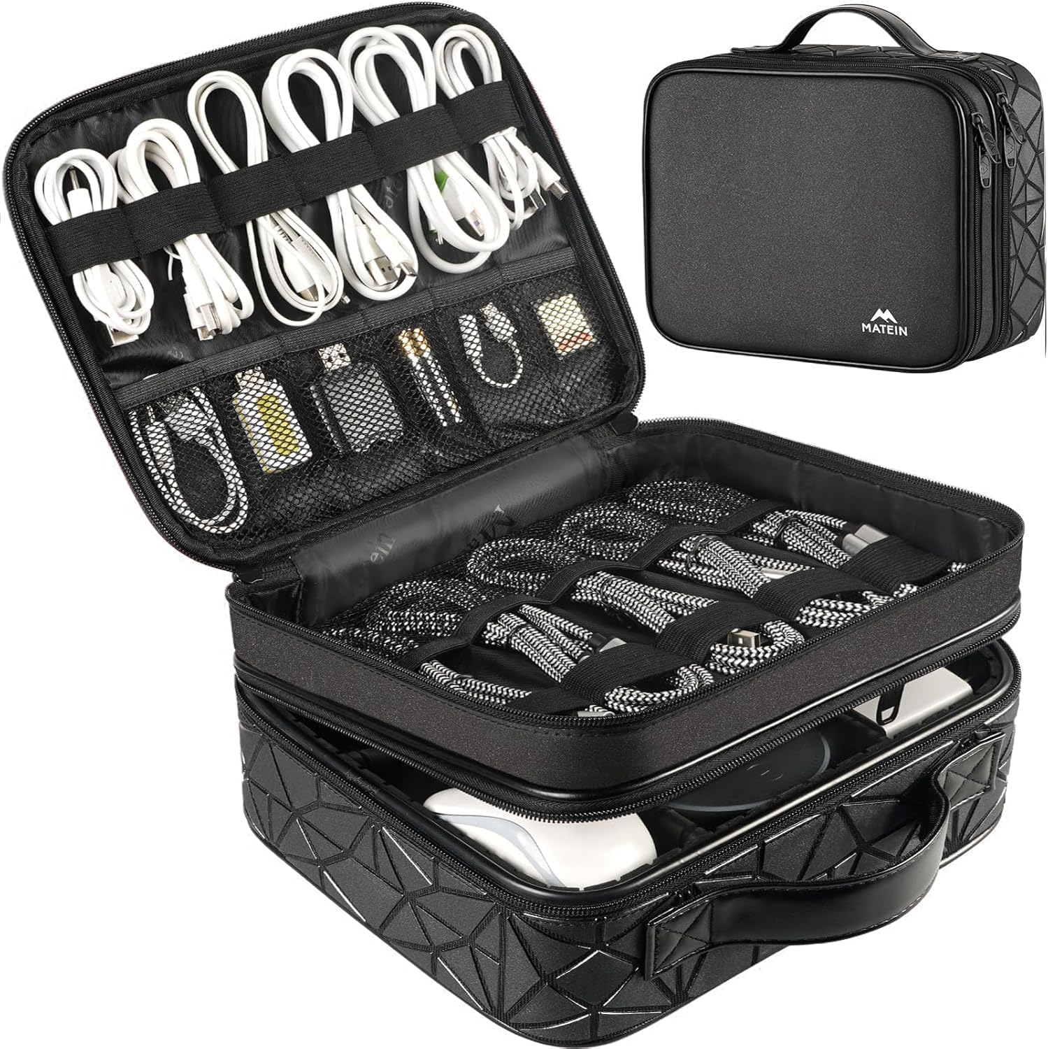 MATEIN Kabeltasche Organizer mit Verstellbarer Trennwand, Kabeltasche Reise 3 Schicht Kabel Organizer Tasche, Kabel Tasche für DJ‑ und Musikequipment, Elektronik‑Zubehör‑Organizer, Schwarz