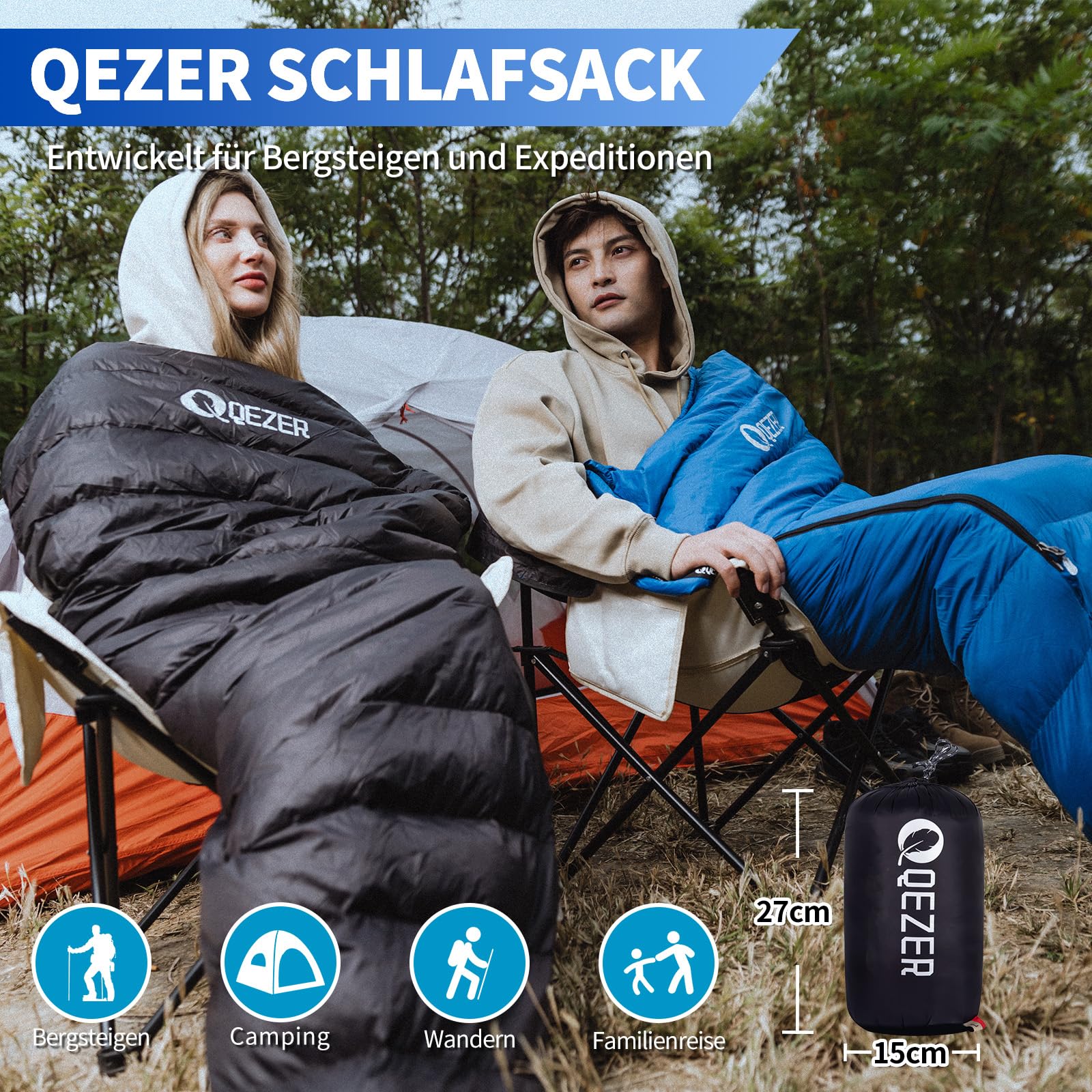 Daunenschlafsack, Schlafsack Ultraleicht, 600FP+ Premium Daunen, Geeignet für Winter/Sommer, geeignet für Camping, Wandern und Outdoor-Trekking