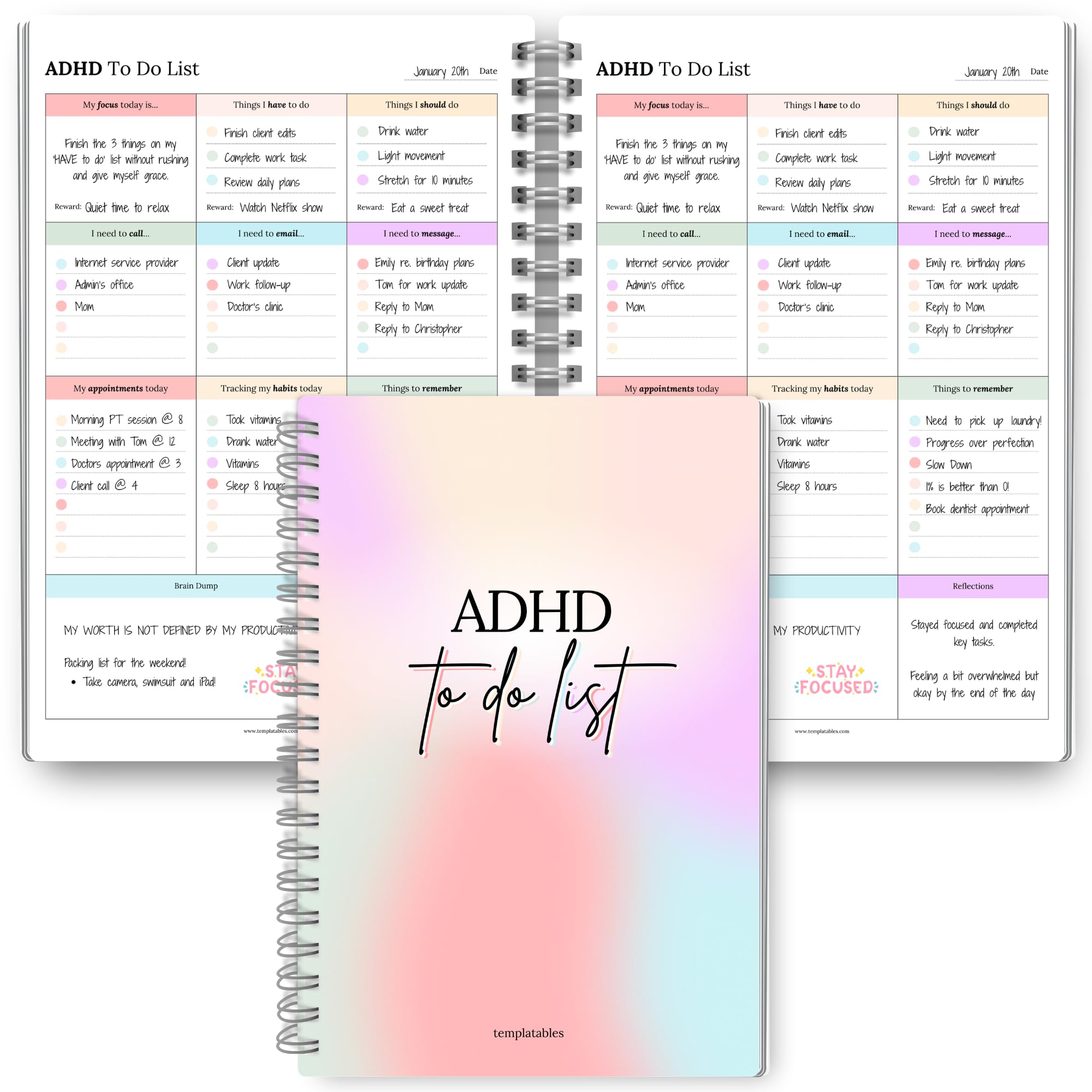 ADHD Daily To Do List A5 – Guided Focus & Productivity Planner | 100 Pages | Wire Bound | 120gsm Premium Paper | Soft Touch Cover | Brain Dump, Priorities, Habit Tracker & Reward Checklist