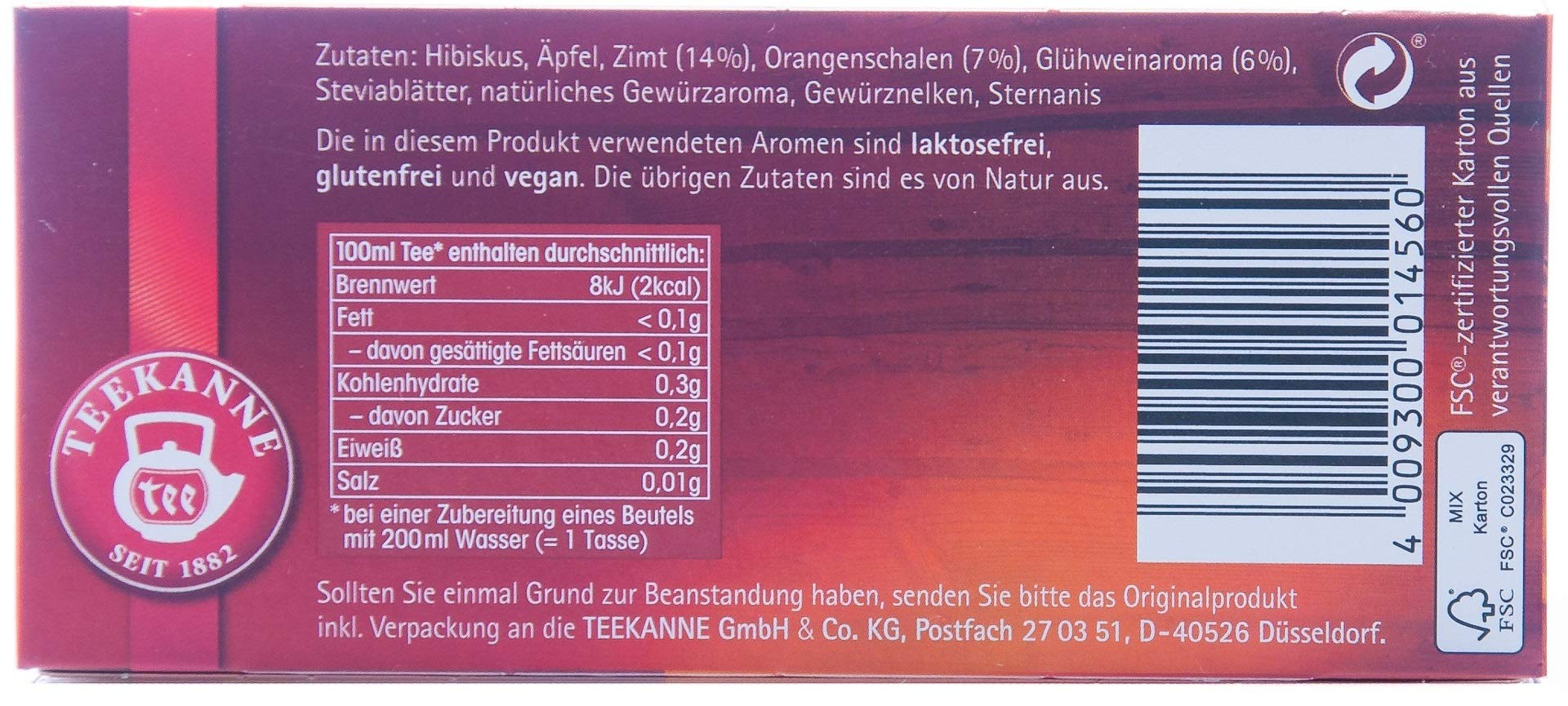 Teekanne Hüttenzauber, Früchtetee mit Glühweingeschmack und Gewürzaroma, 12er Pack (12 x 20 Teebeutel), 12 x 50 g