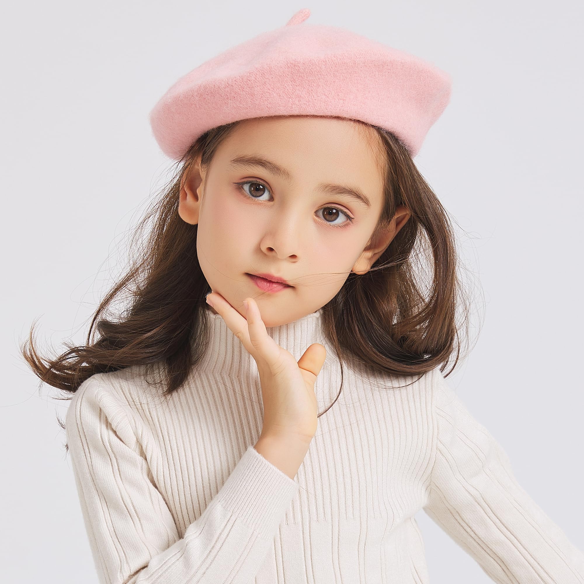 ZLYC Wool Kids Beret Hat Girls Solid Color Artist French Beret Cap(Pink) - Image 2