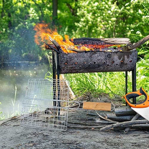 Miniatura 6 de Abrazadera de parrilla de barbacoa de acero inoxidable, red duradera para carne de pescado, herramienta portátil para barbacoa para cocinar al aire