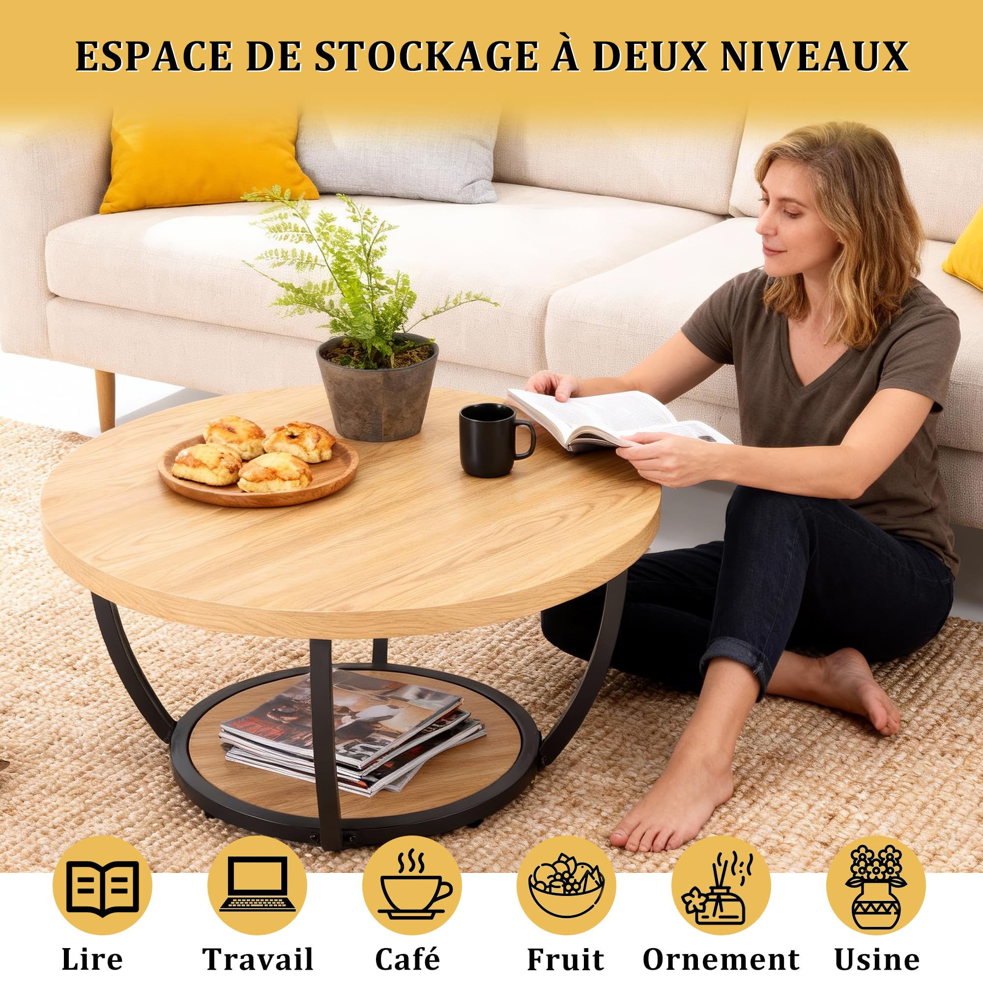 Mingone Table Basse Ronde 80 cm