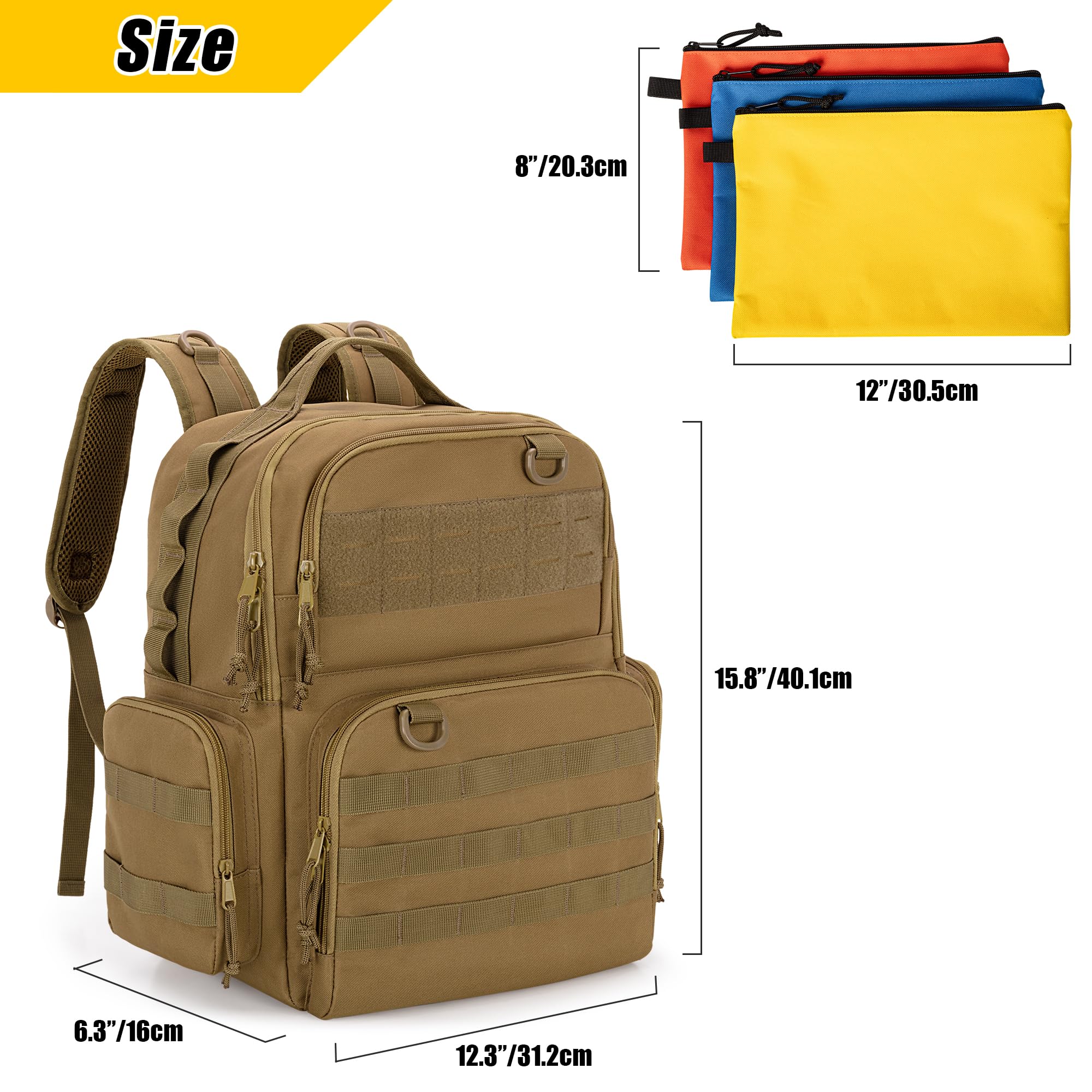 Rexmica Werkzeugrucksack für Herren mit 3 Kleine Werkzeugtaschen, Khaki | Organizer-Tasche zur Werkzeugaufbewahrung, Taktische Arbeitswerkzeugtasche für Elektriker, Handwerker