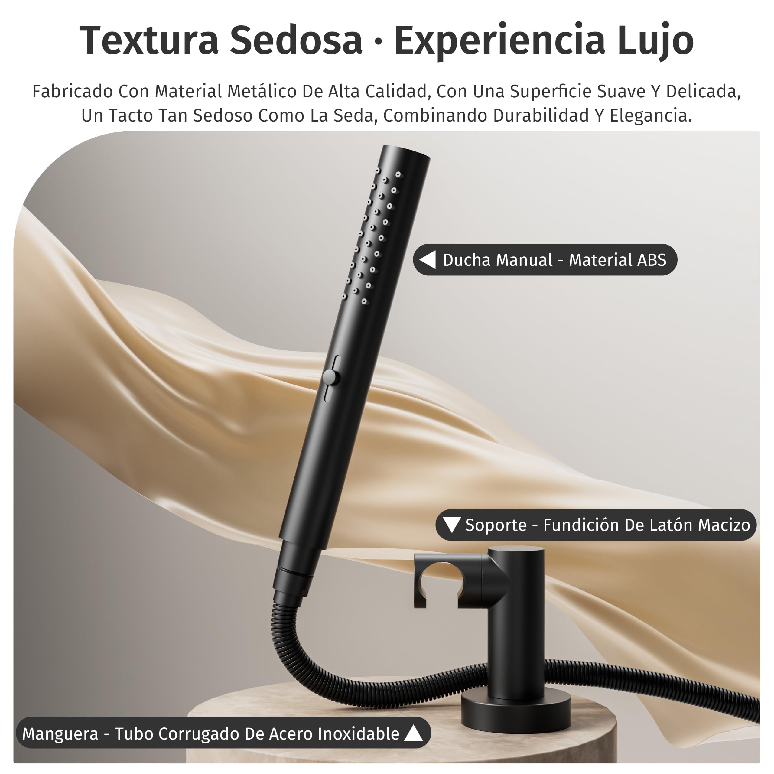 Alcachofa de Ducha,Con 2 modos de agua (modo lluvia y modo flujo fuerte),Conector universal,Forma redonda Mango Ducha,Ducha Baño,Negro,Ducha de mano + Manguera + Soporte